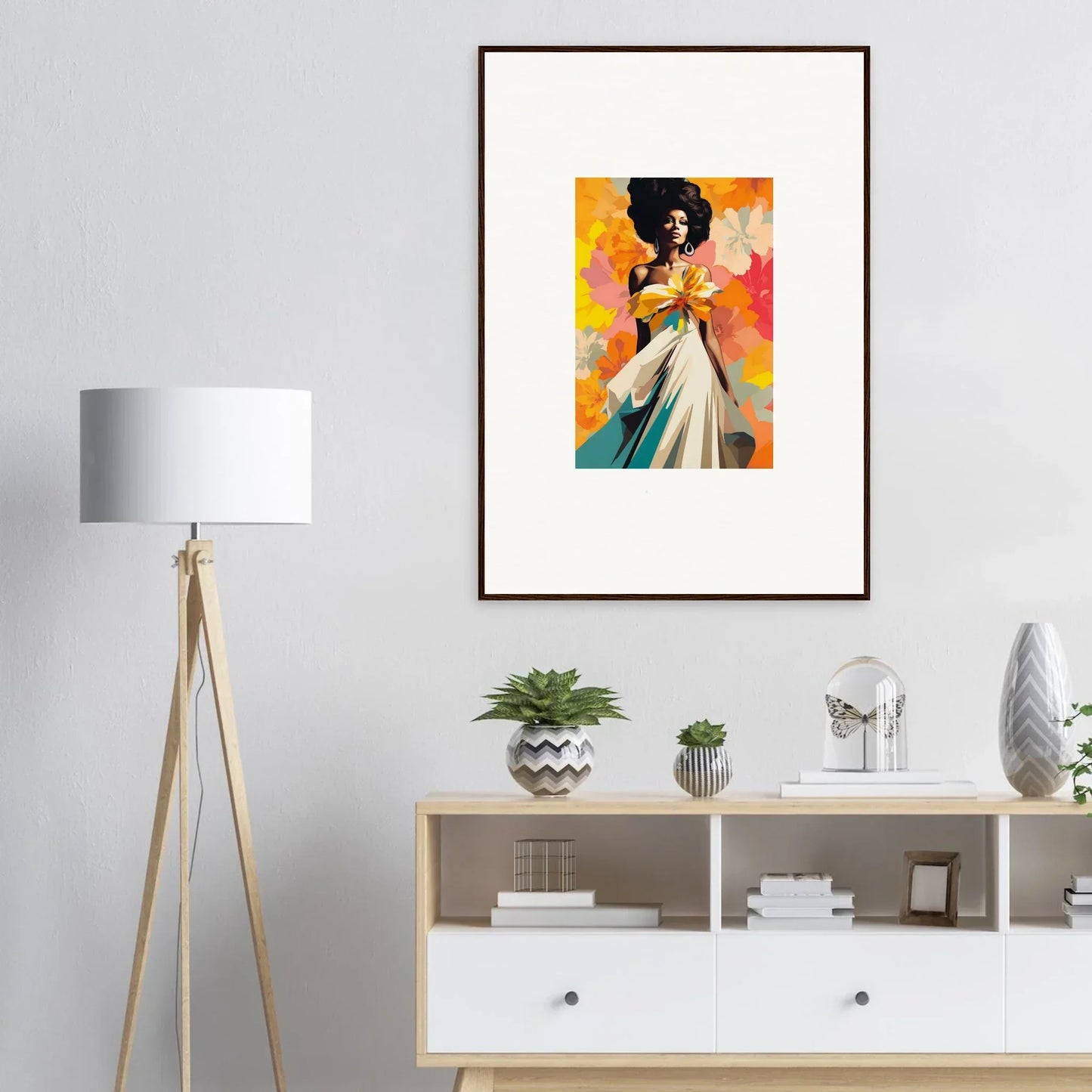 Framed Ecstasy Kaleidoscope Draped print of a figure in a flowing dress with vibrant colors