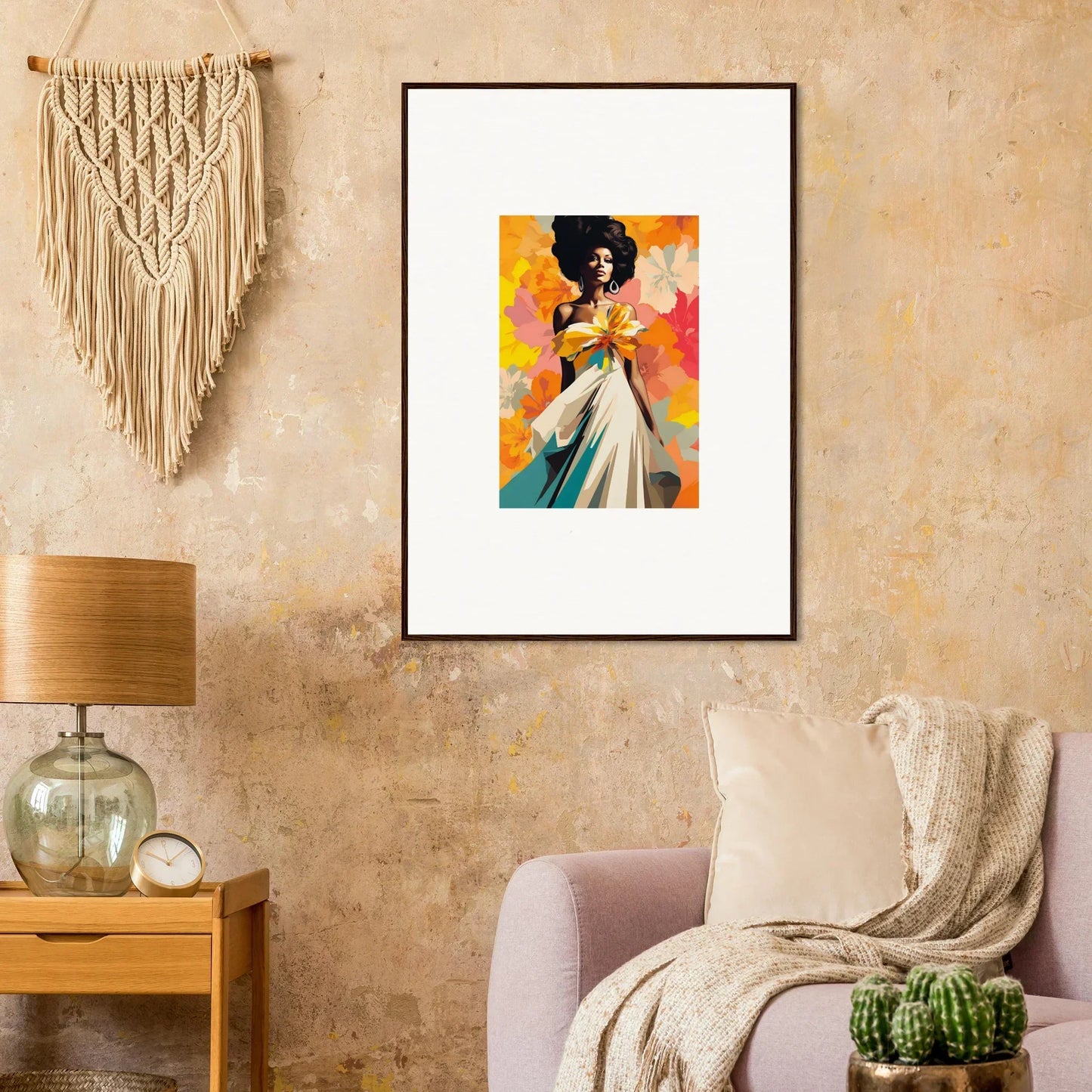 Vibrant illustration of a figure in a white dress from Ecstasy Kaleidoscope Draped