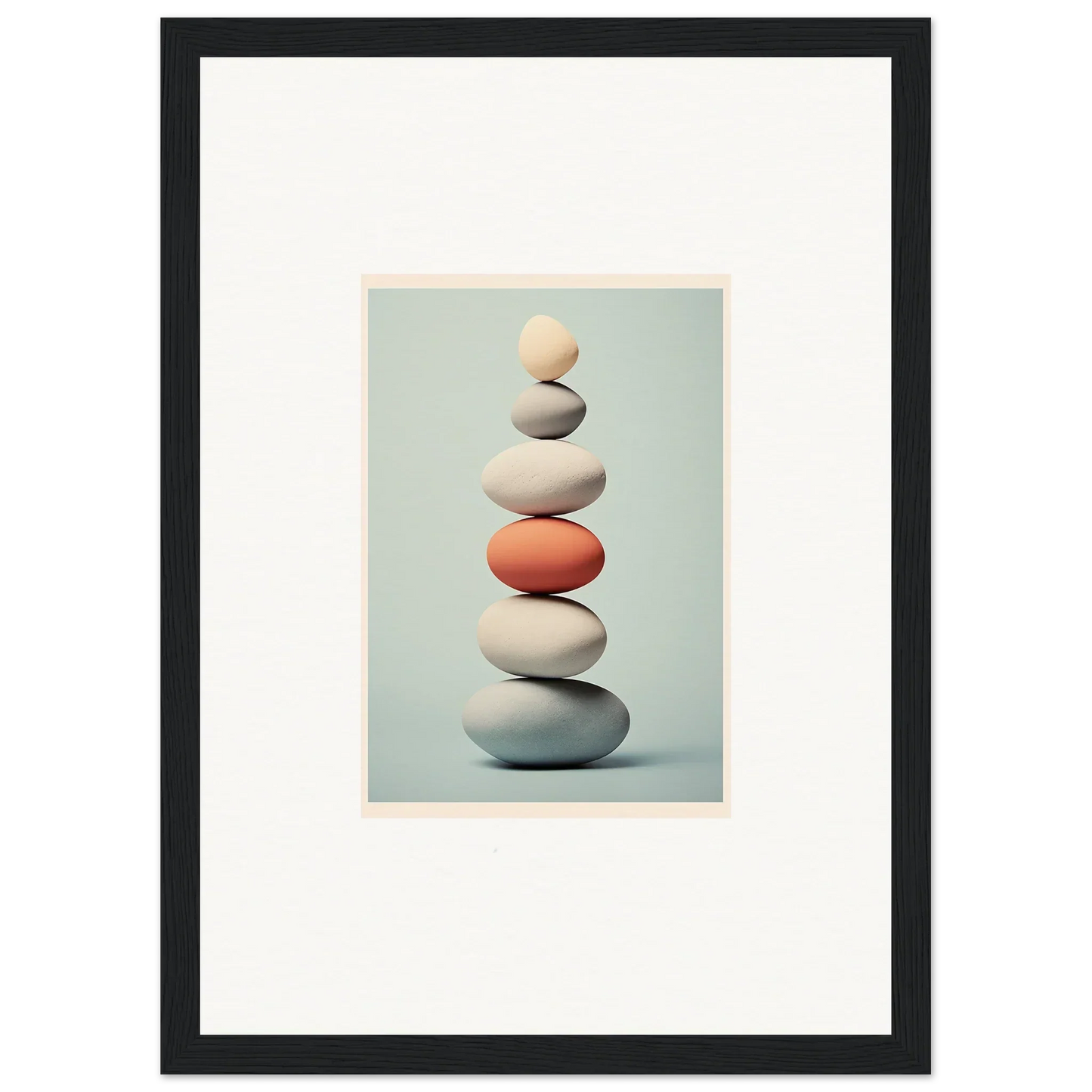 Balanced stones with a coral accent in Egg Wanders Reverie special edition art