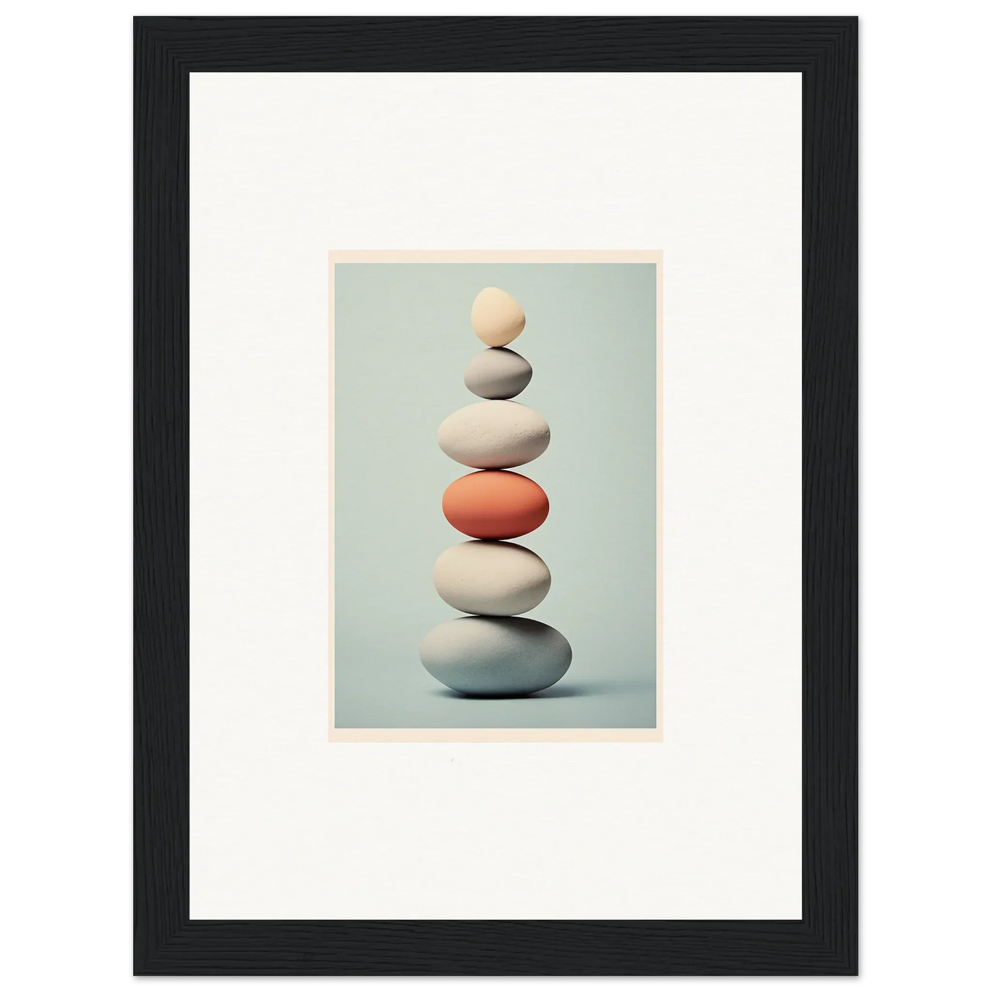 Balanced stones with a coral rock, part of Egg Wanders Reverie special edition art™