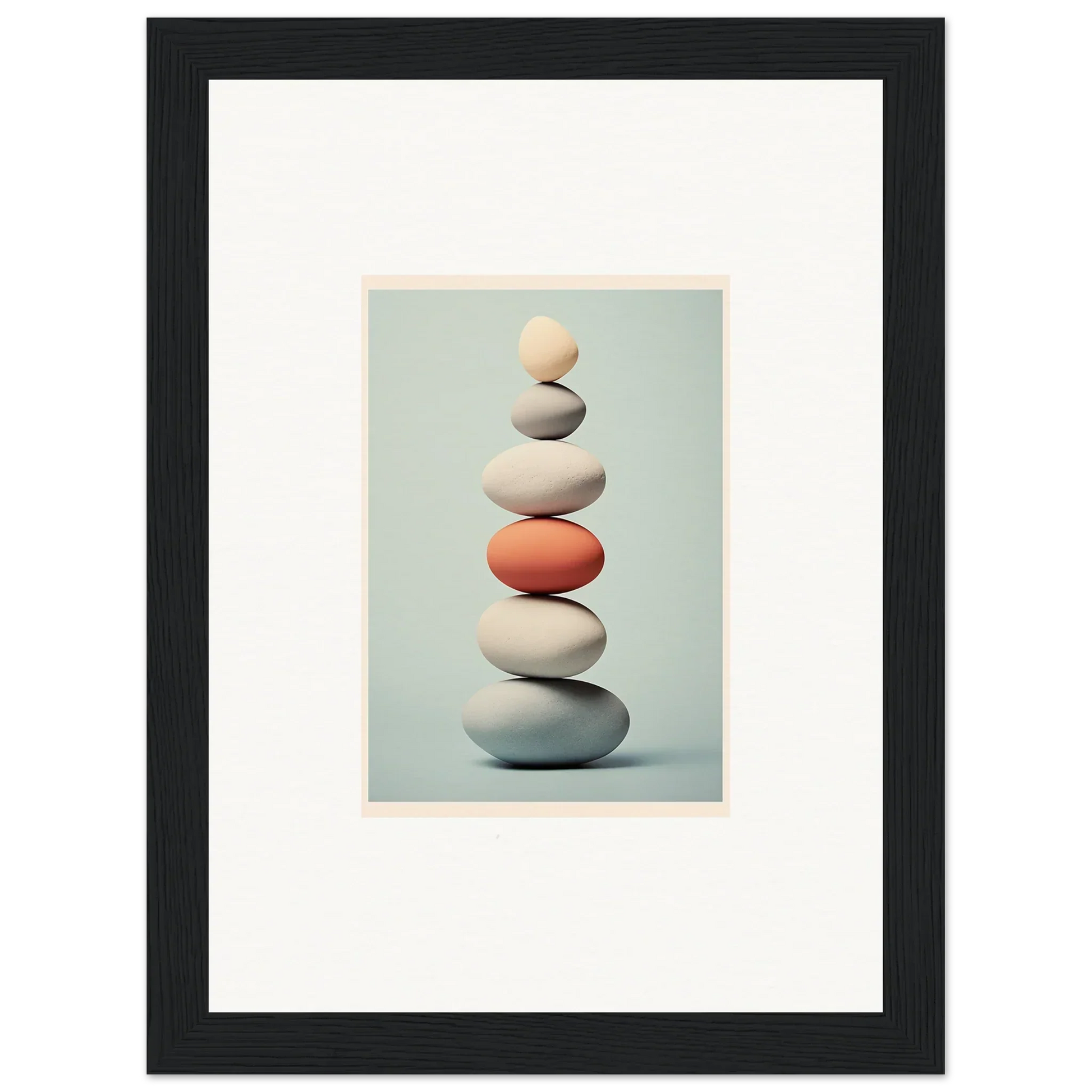 Balanced stones with a coral rock, part of Egg Wanders Reverie special edition art™