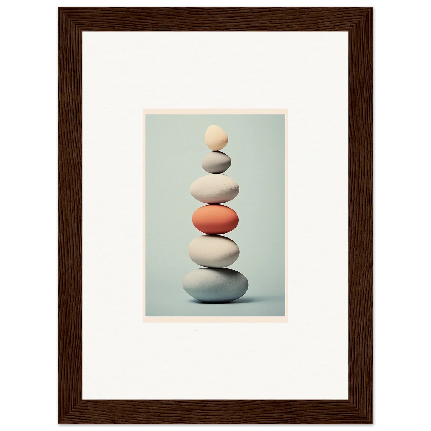 Balanced stones with a coral rock in the center from Egg Wanders Reverie special edition art