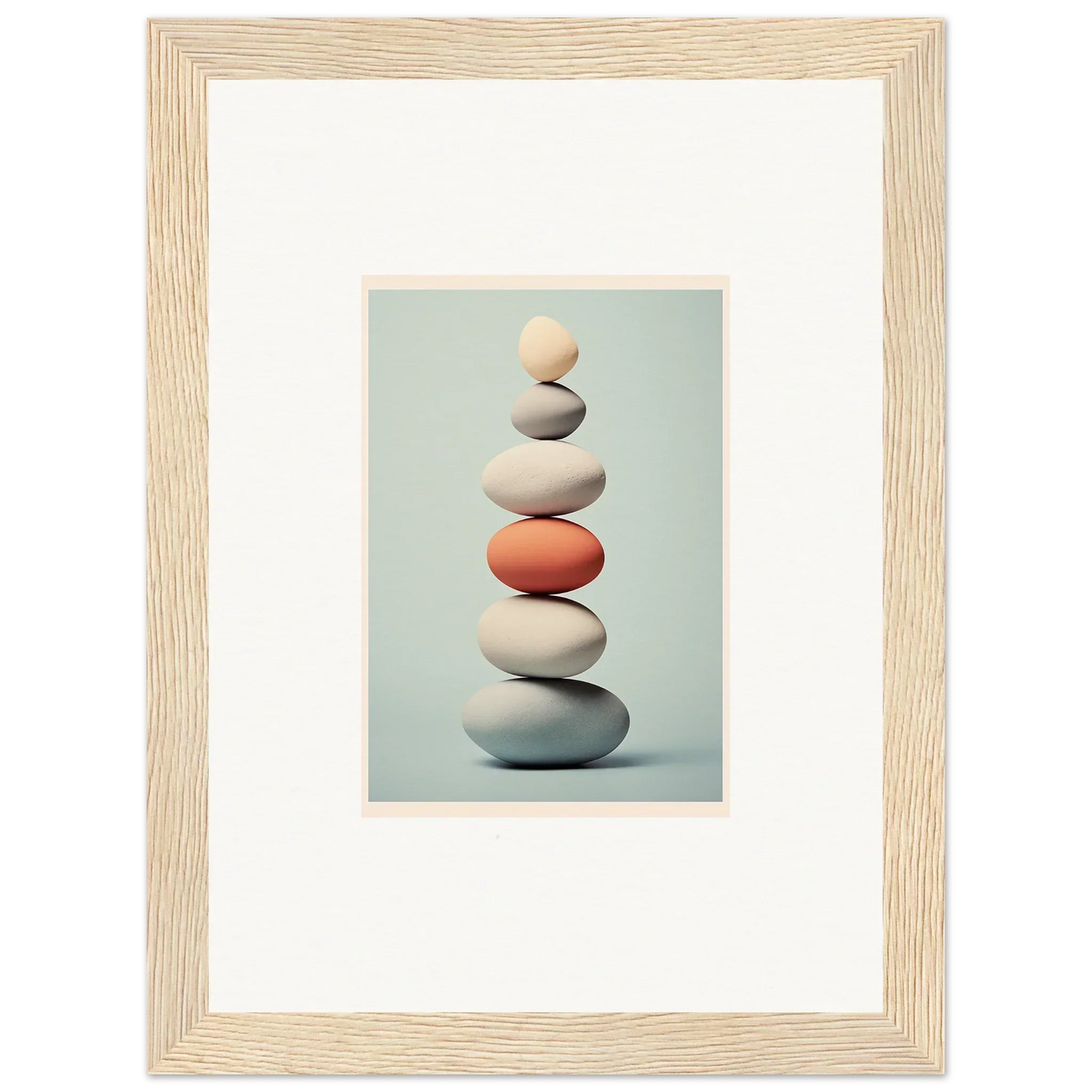 Balanced stones with a coral rock in Egg Wanders Reverie, special edition art™ design