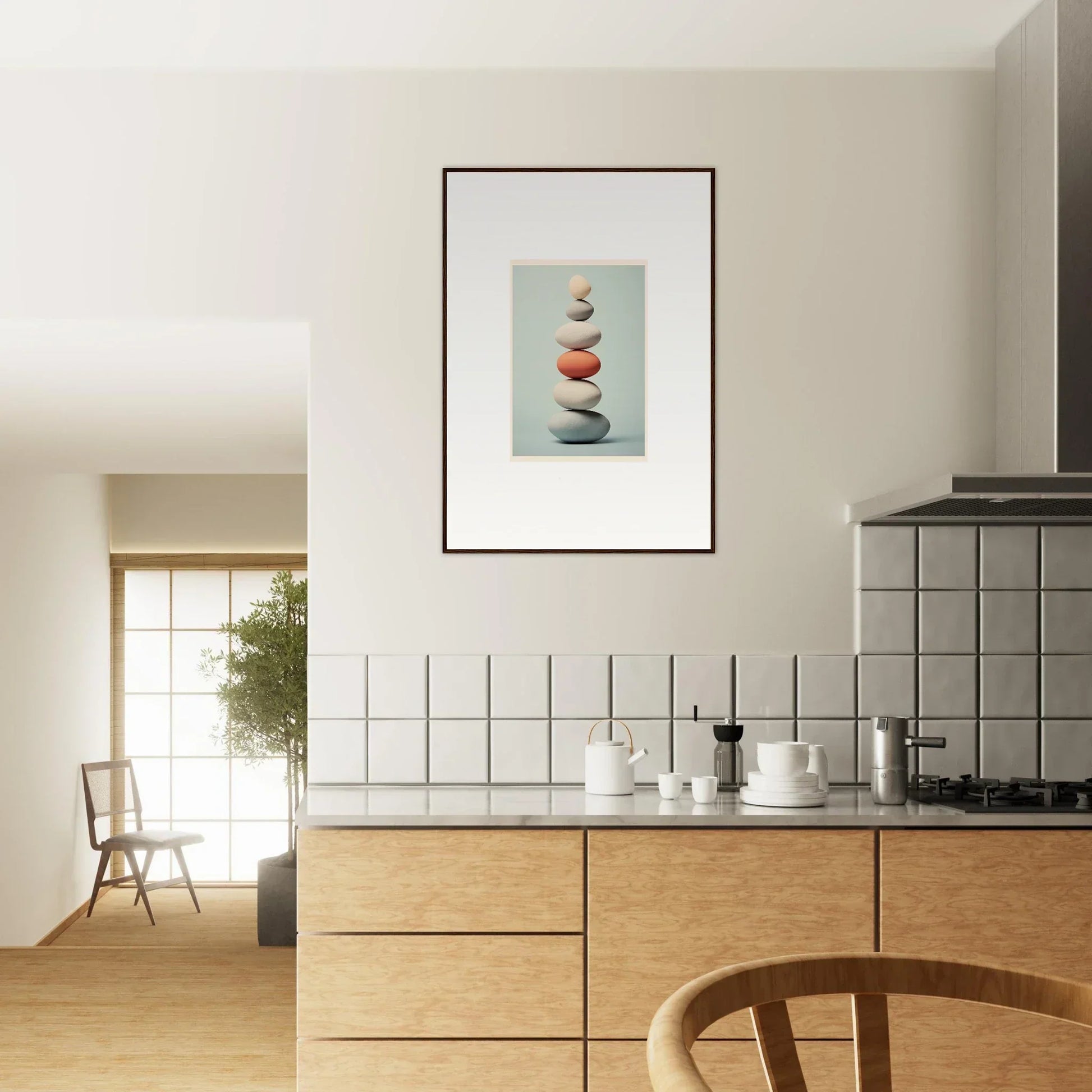 Premium framed wall art of balanced stones in Egg Wanders Reverie special edition