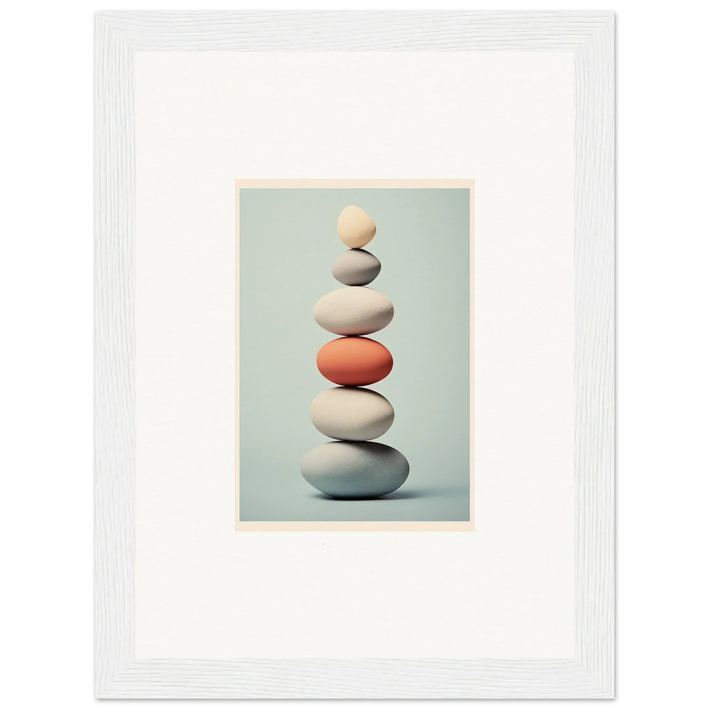 Stack of balanced stones with coral rock in Egg Wanders Reverie special edition art™