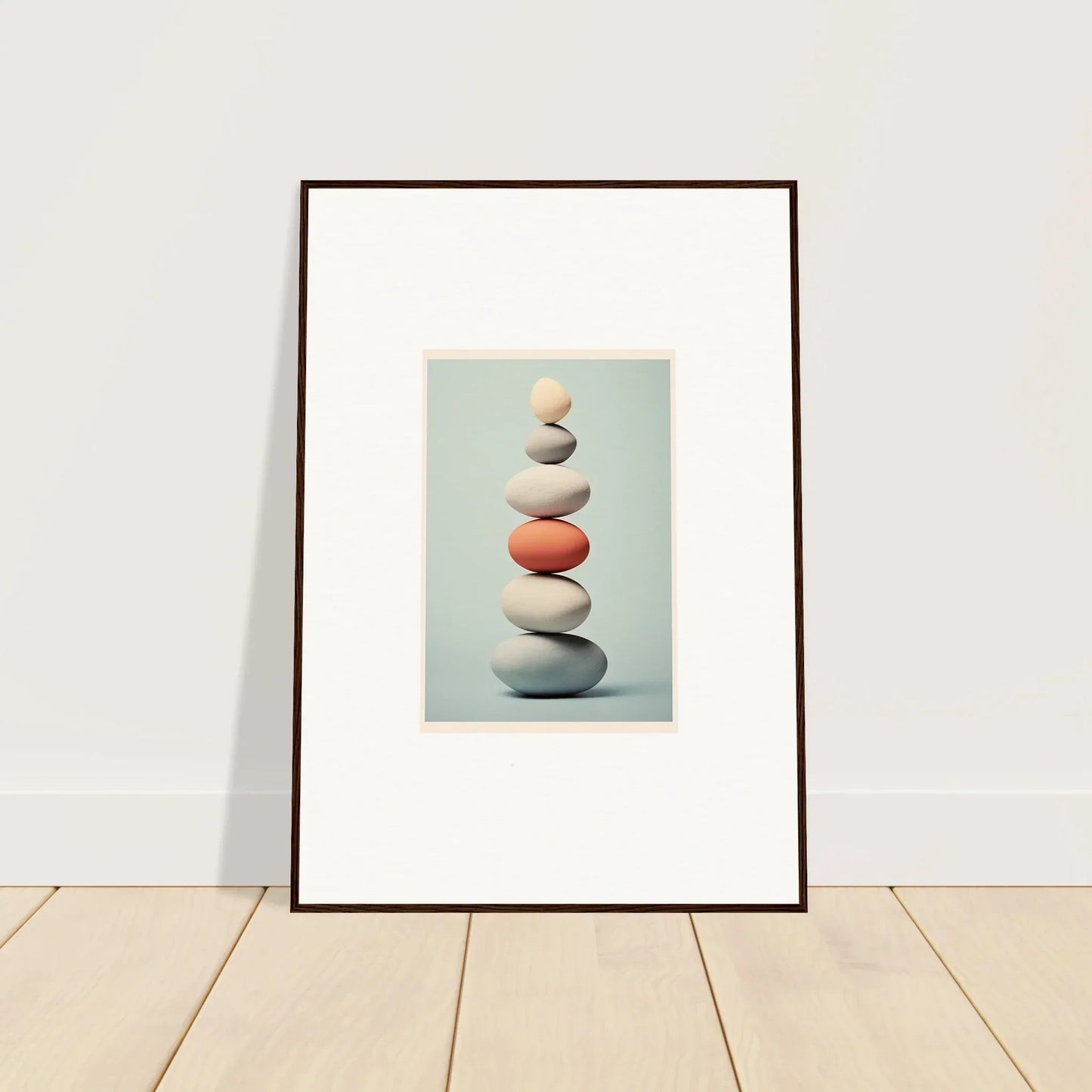 Framed artwork of stacked stones in a tower from Egg Wanders Reverie special edition art™