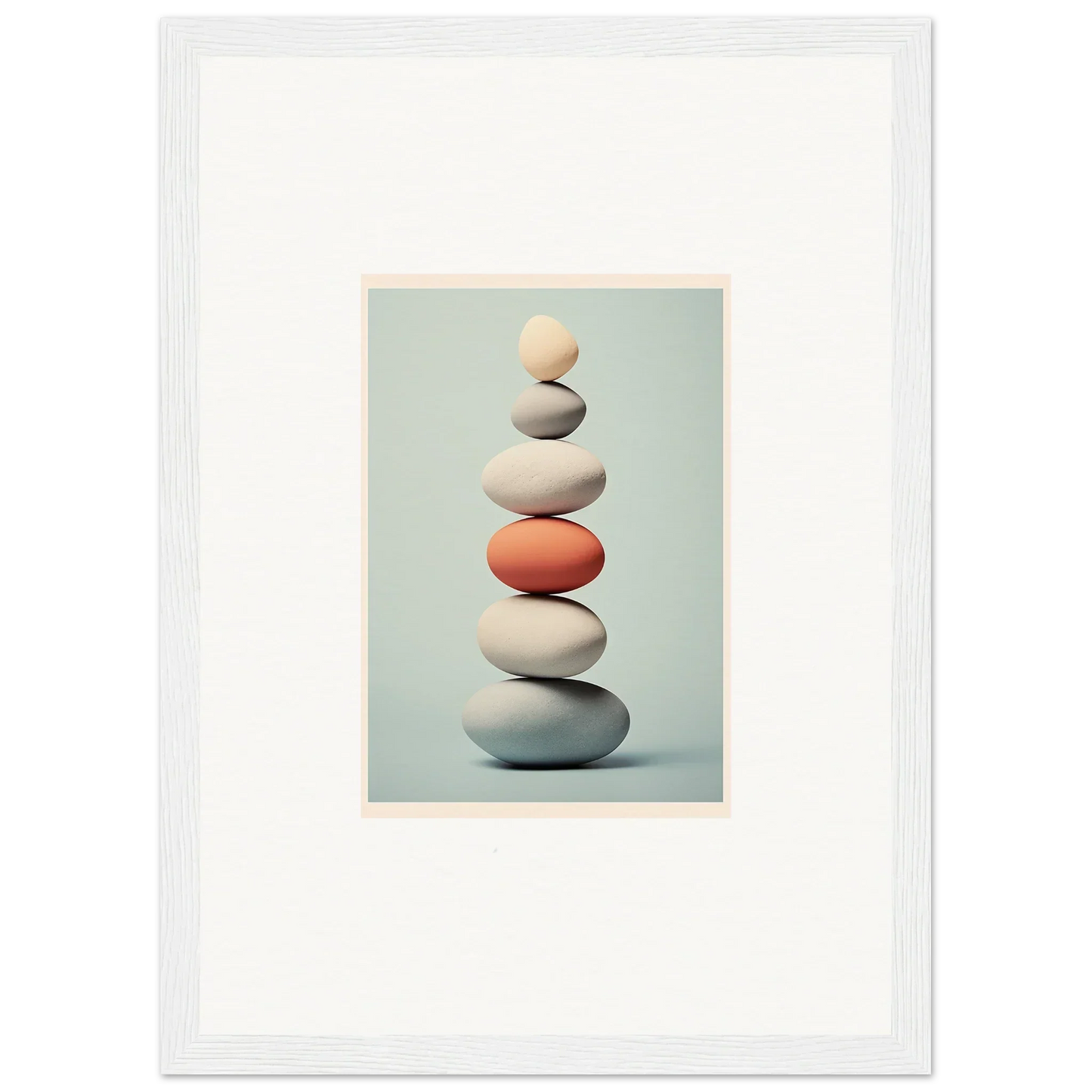 Balanced stone stack with a coral accent from Egg Wanders Reverie special edition art