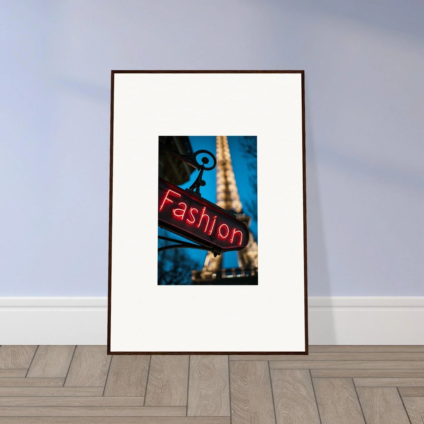 Framed neon Fashion sign with Eiffel Tower for chic room decoration and vanity dreams