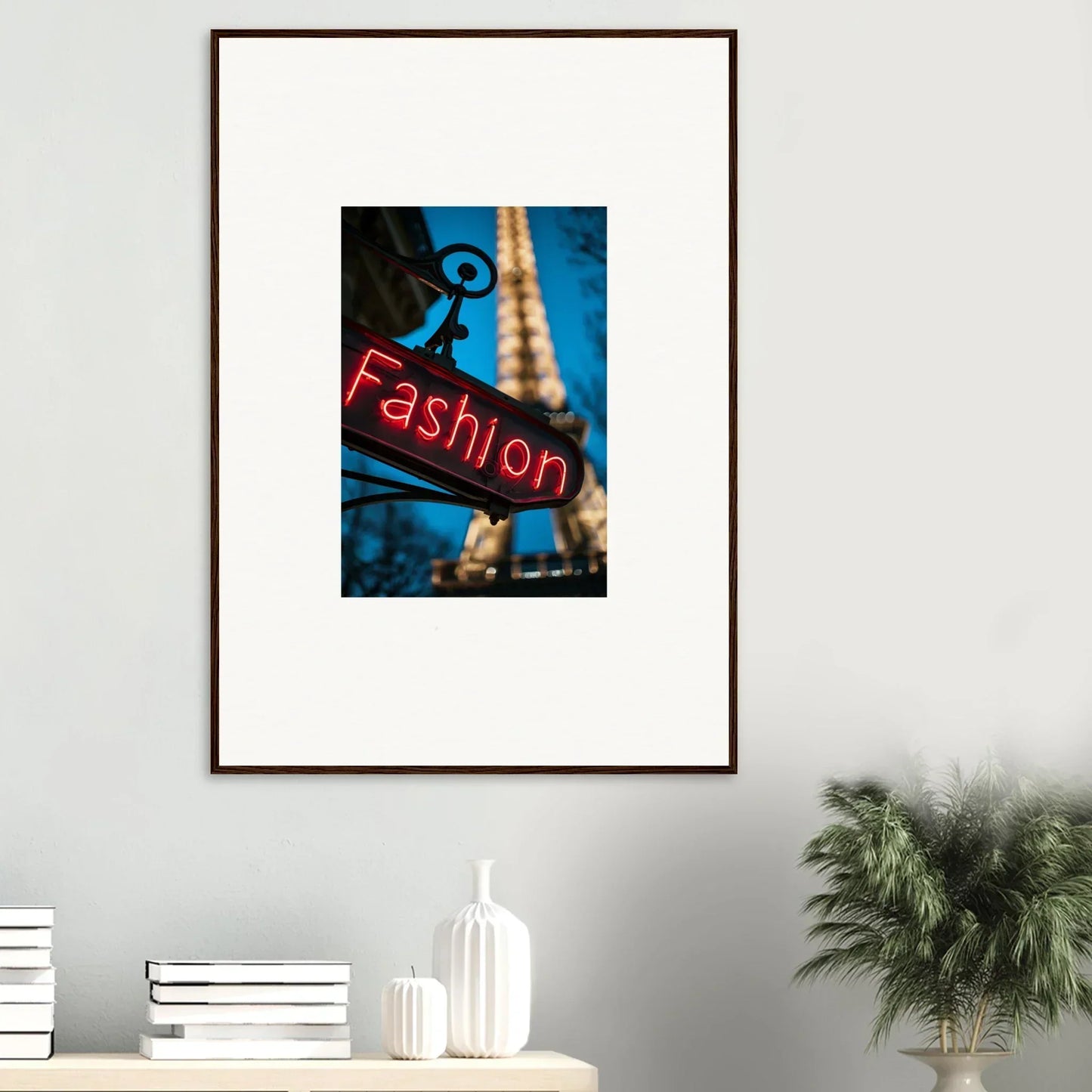 Framed neon Fashion sign with Eiffel Tower, perfect for your vanity dreams room decoration