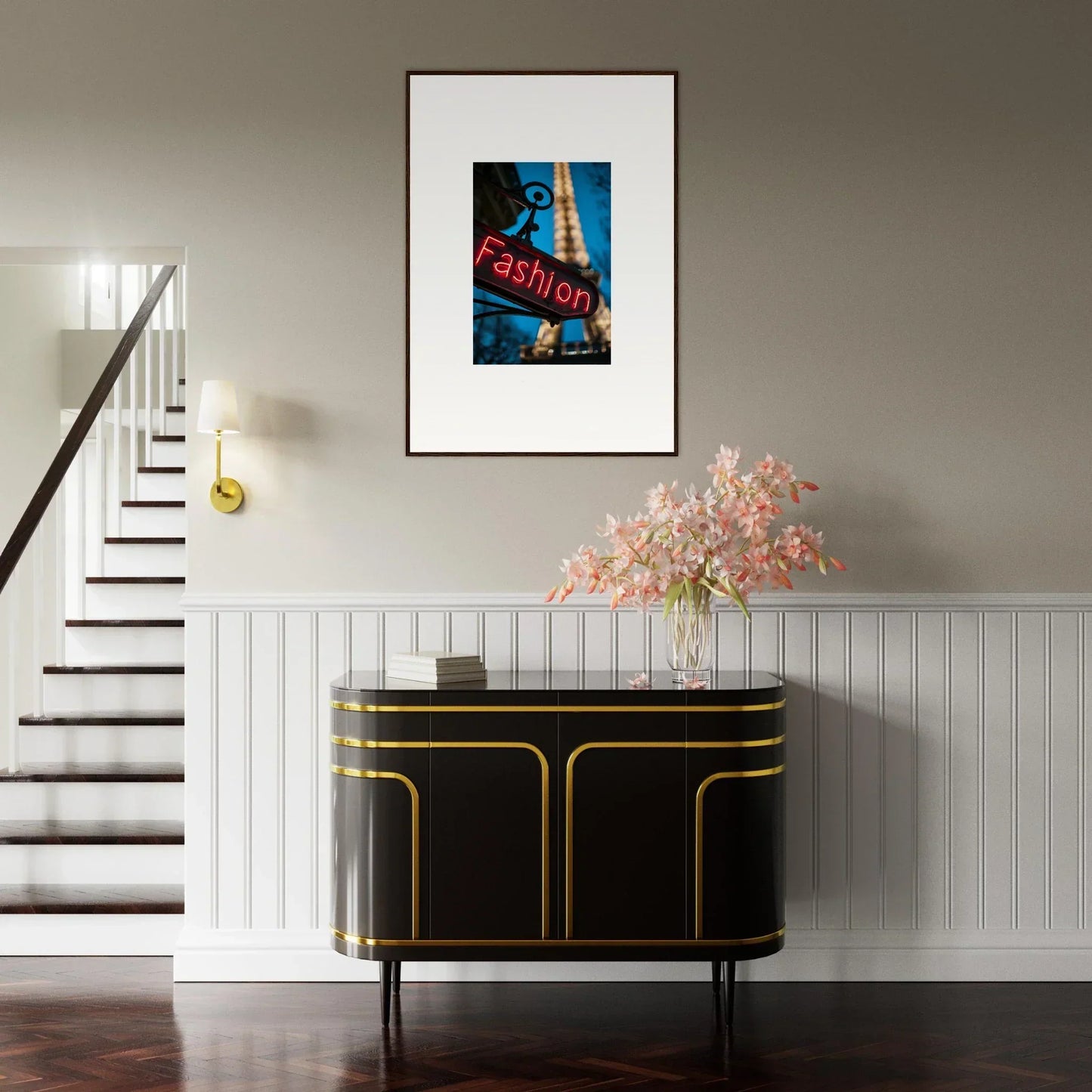 Framed poster of a blue and red guitar design for your Vanity Dreams room decoration