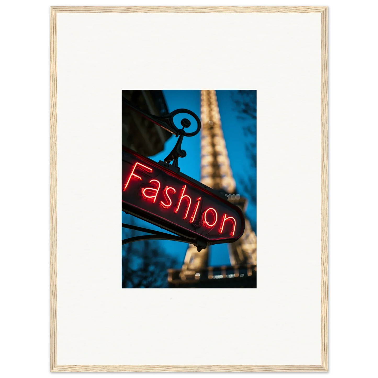 Neon Fashion sign lights up Paris skyline, perfect for vanity dreams room decoration