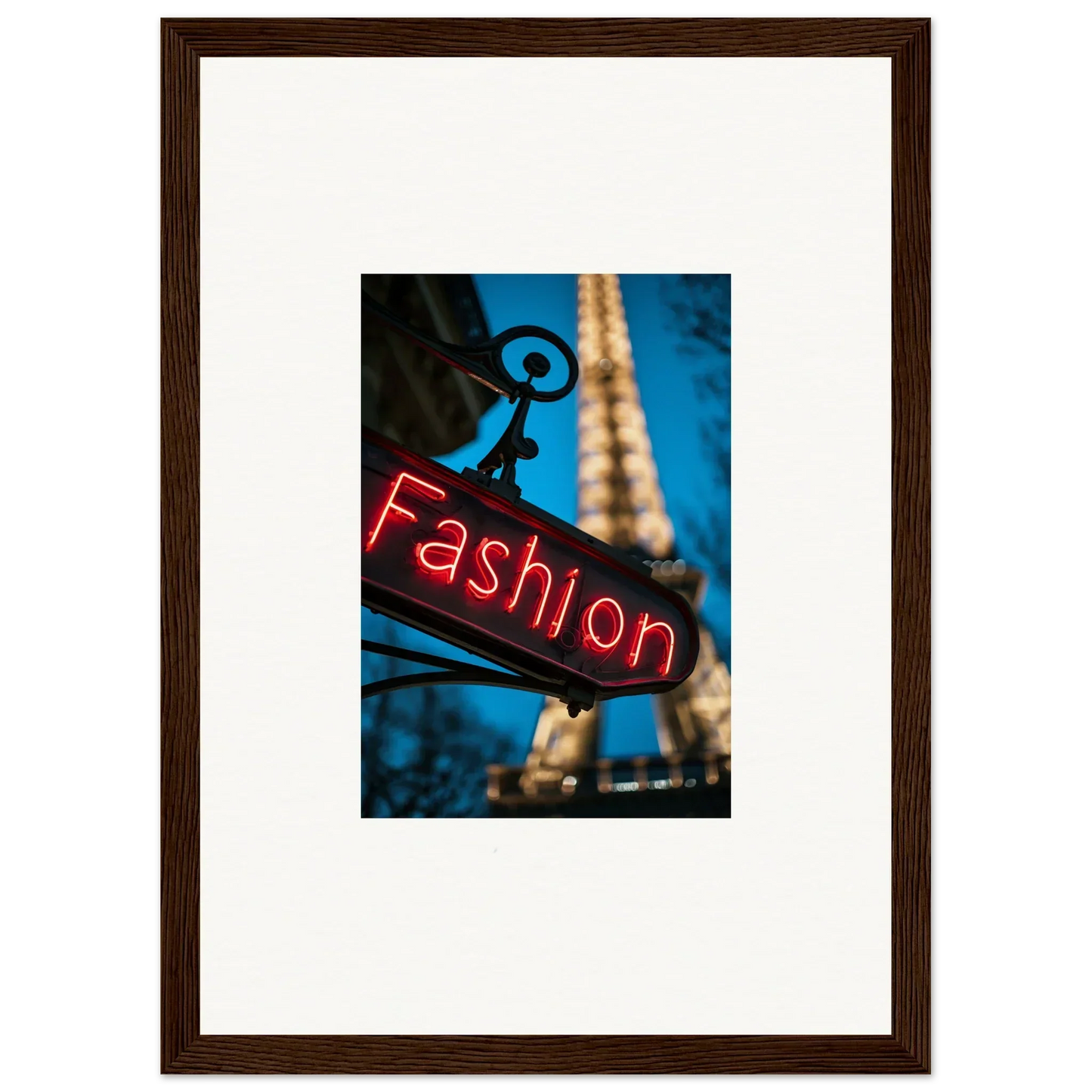 Illuminated red neon Fashion sign with Eiffel Tower, perfect for Vanity Dreams room decoration