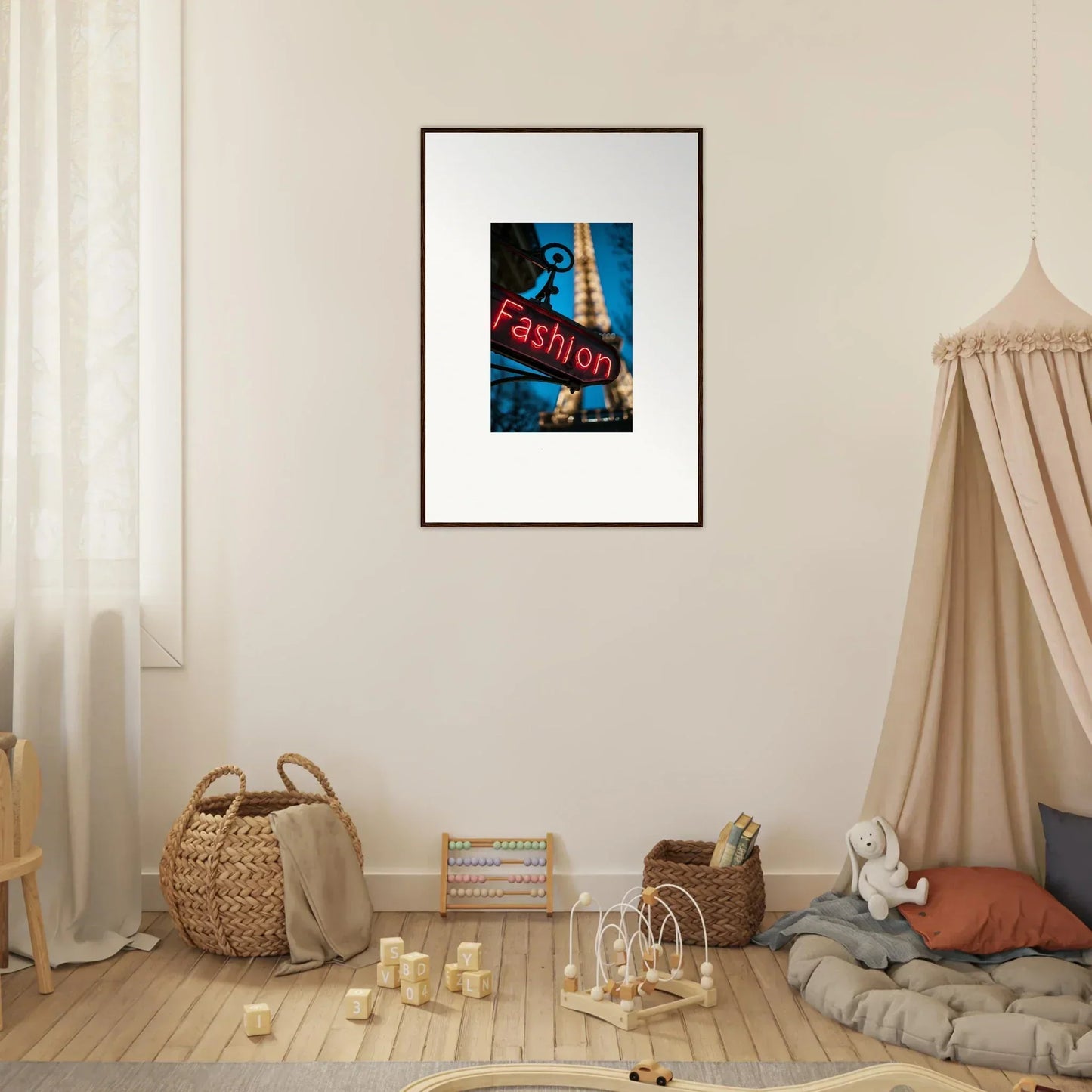 Framed canvas print of the Eiffel Tower and Fashion for stylish vanity dreams room decoration