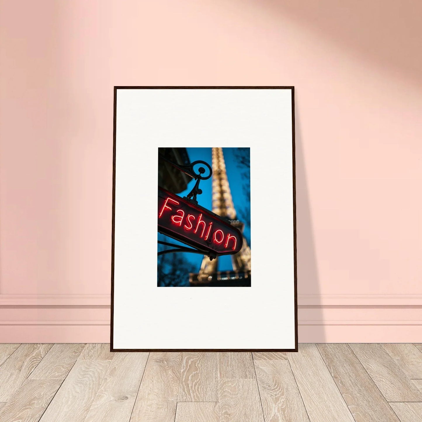 Framed Fashion neon sign with Eiffel Tower for trendy vanity dreams room decoration
