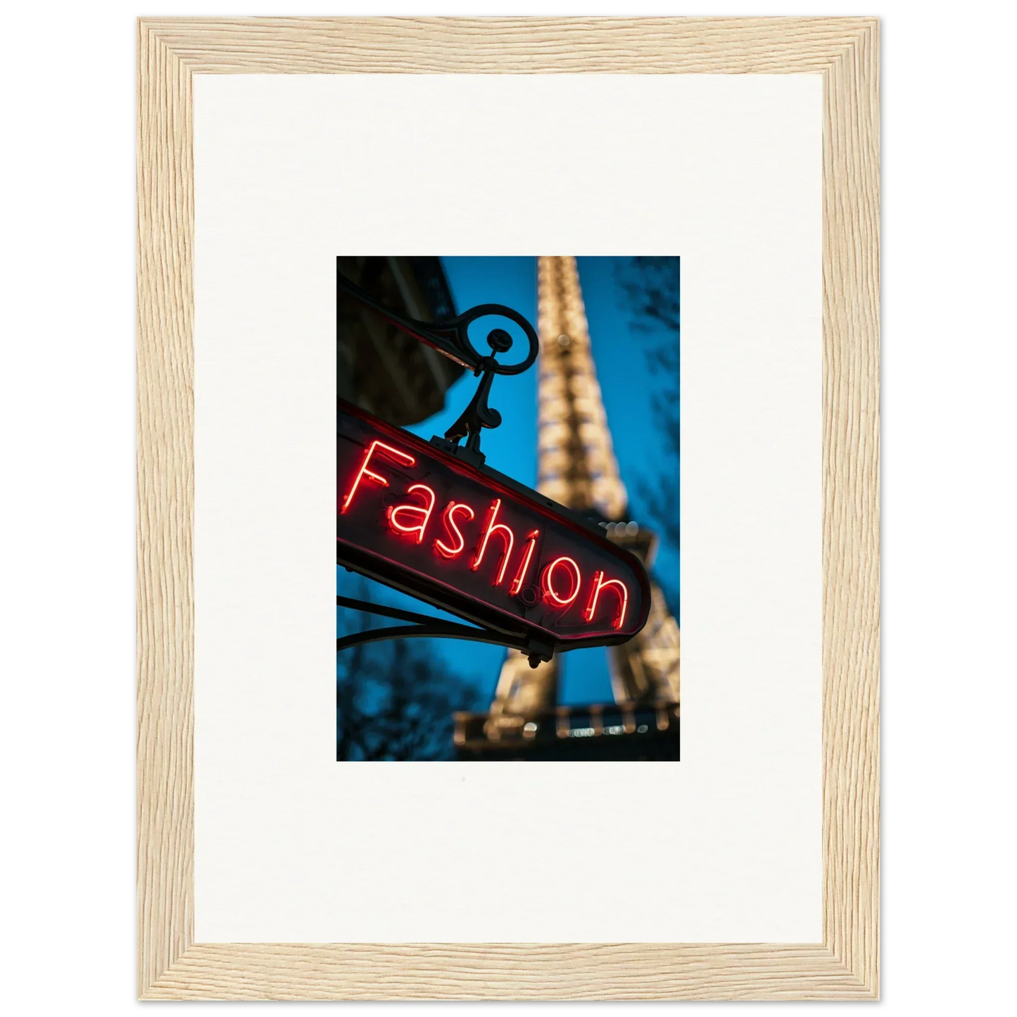 Framed neon Fashion sign with Eiffel Tower, perfect for Vanity Dreams room decoration