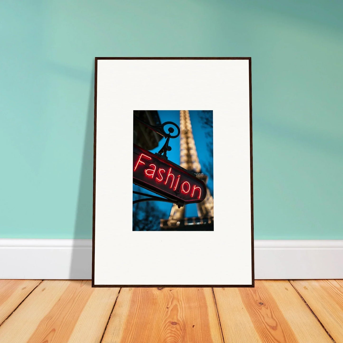 Framed neon Fashion sign with Eiffel Tower, perfect for your vanity dreams room decoration