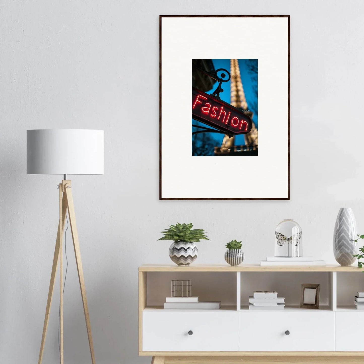 Framed neon Fashion sign on blue, perfect for Vanity Dreams room decoration