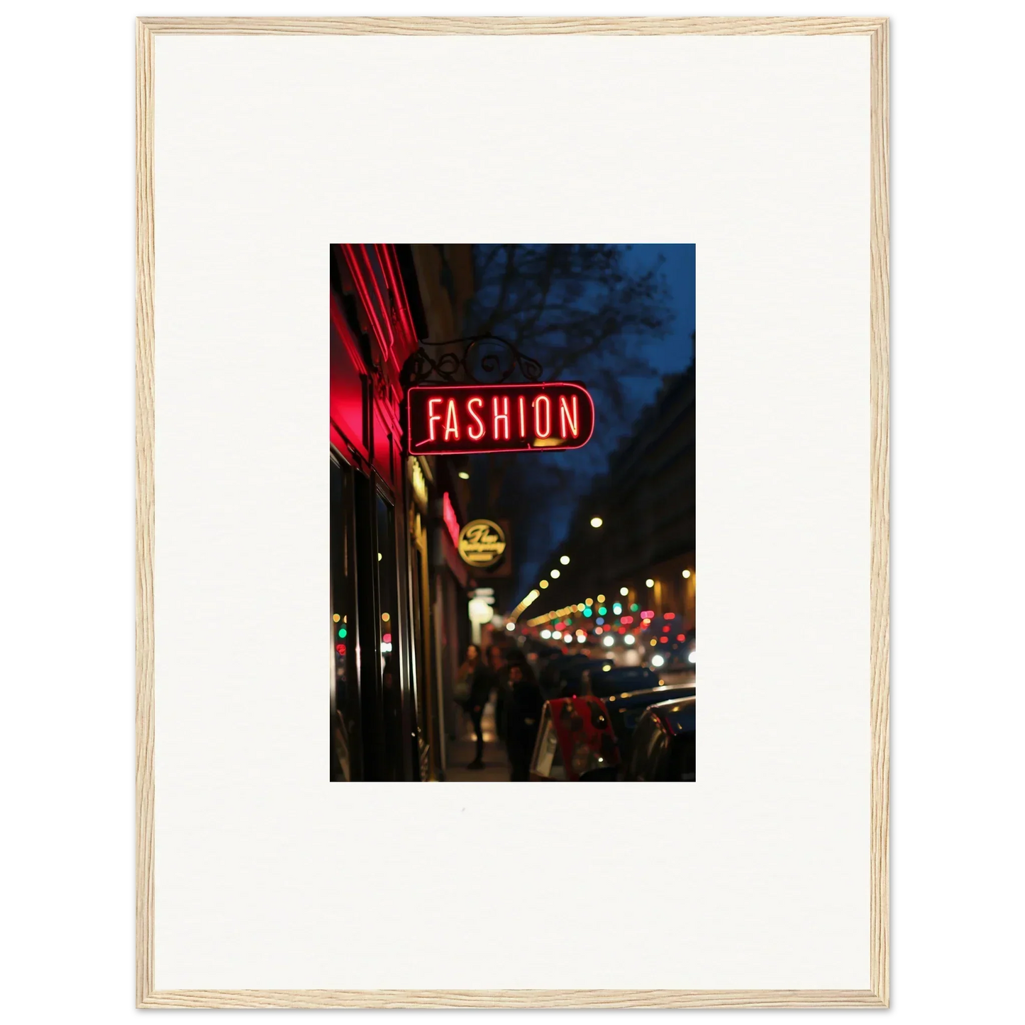 Illuminated red FASHION sign at night, perfect for midnight hum room decoration canvas print