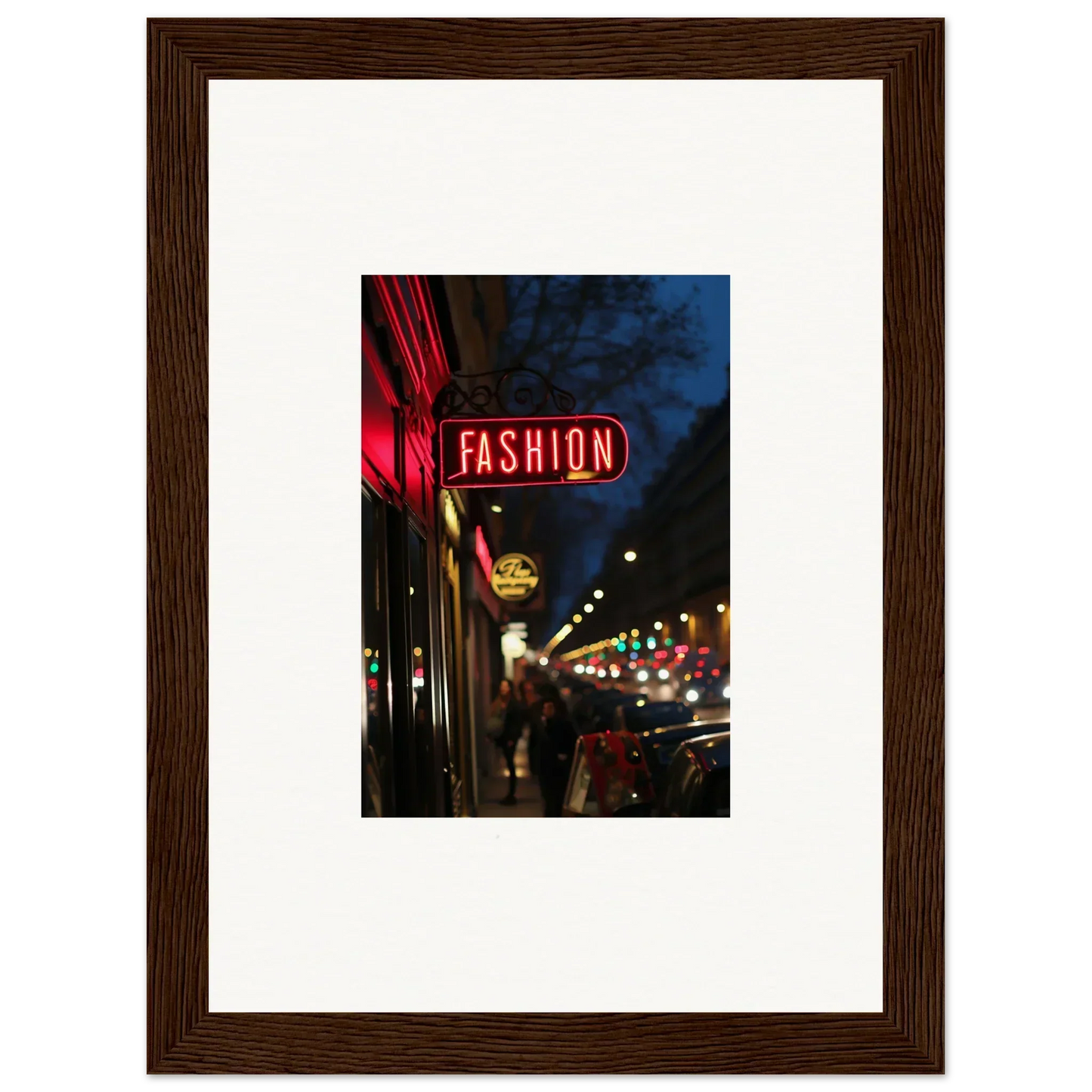 Framed neon FASHION sign at night for stylish room decoration in Electric Midnight Hum