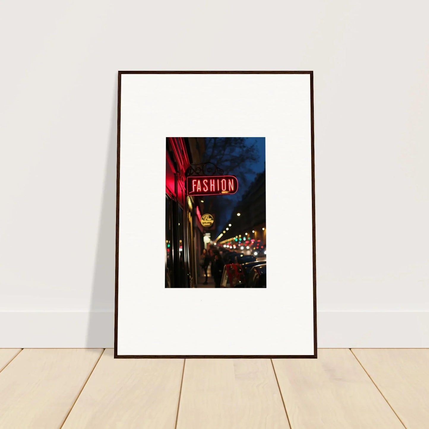 Framed canvas print of neon Fashion sign, perfect for midnight hum room decoration