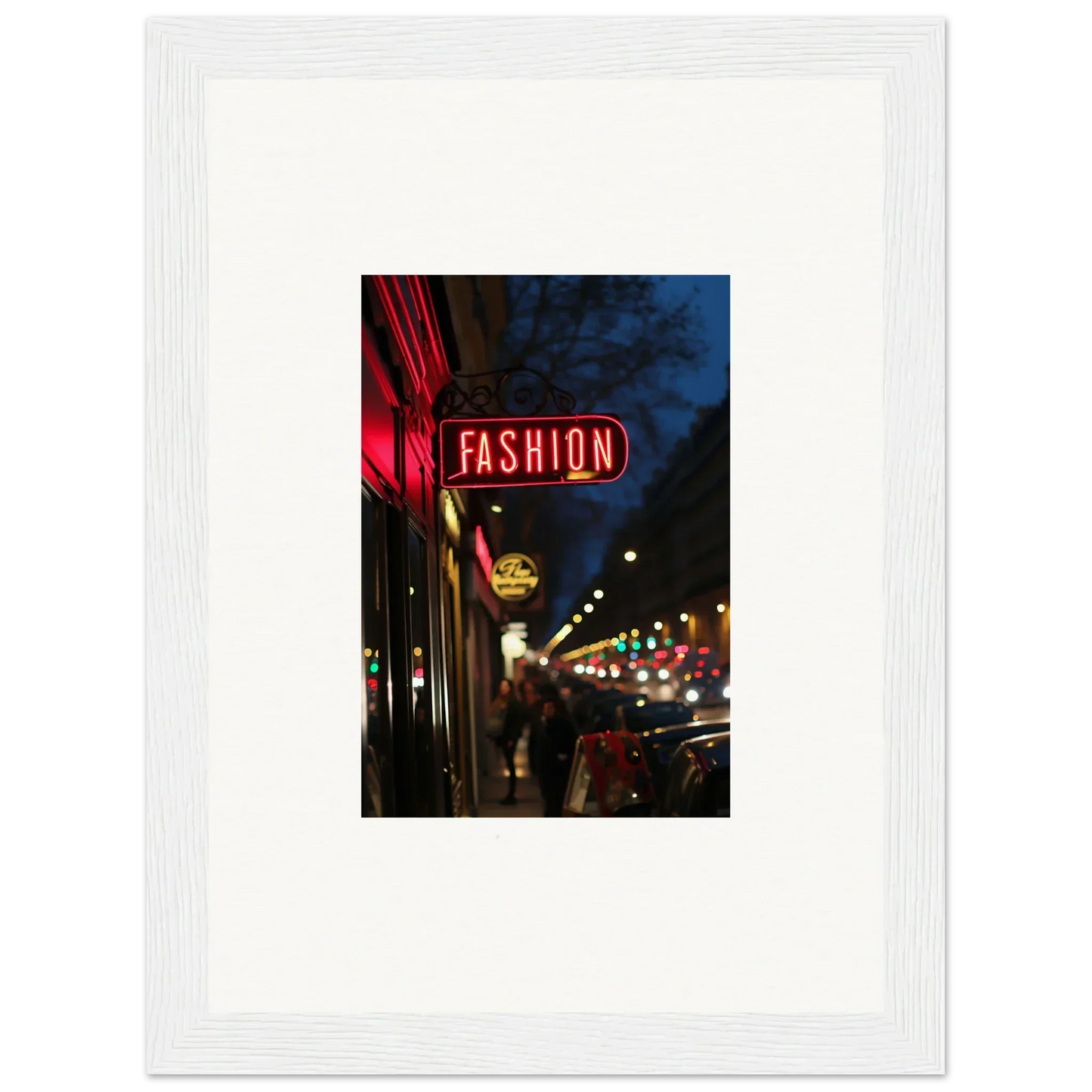 Bright red neon sign saying FASHION lights up the night, perfect for room decoration