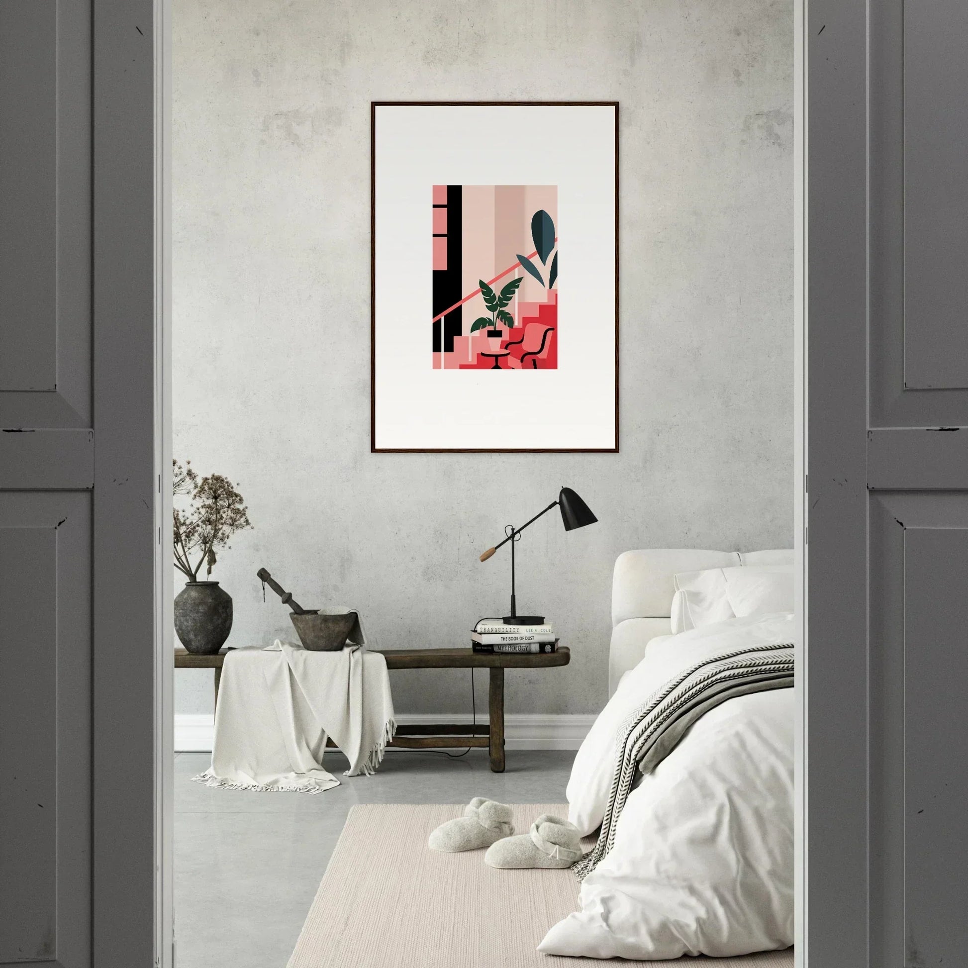 Framed abstract canvas print of plants and shapes, perfect for daydream expression room decoration