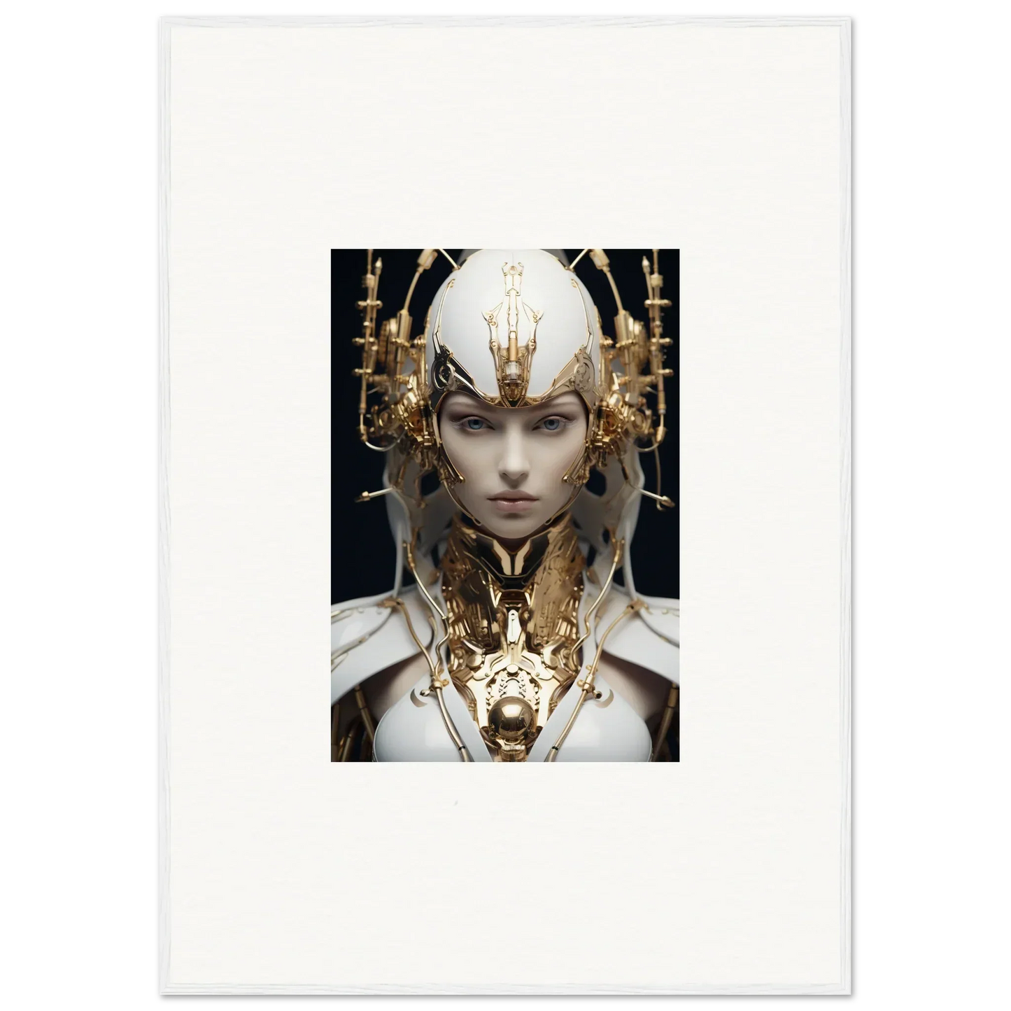 Futuristic portrait with ornate golden headdress for a stylish halcyon existence canvas print