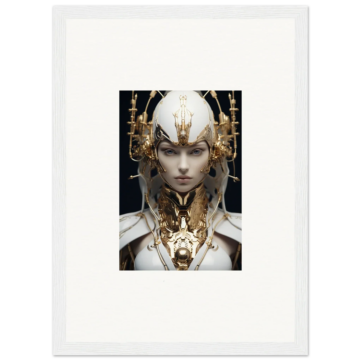 Futuristic portrait with golden headdress for a stunning halcyon existence canvas print