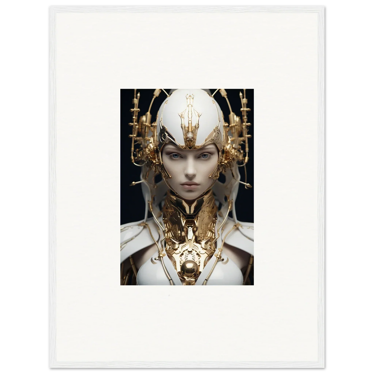 Futuristic humanoid figure with golden headdress for a unique Halcyon Existence canvas print