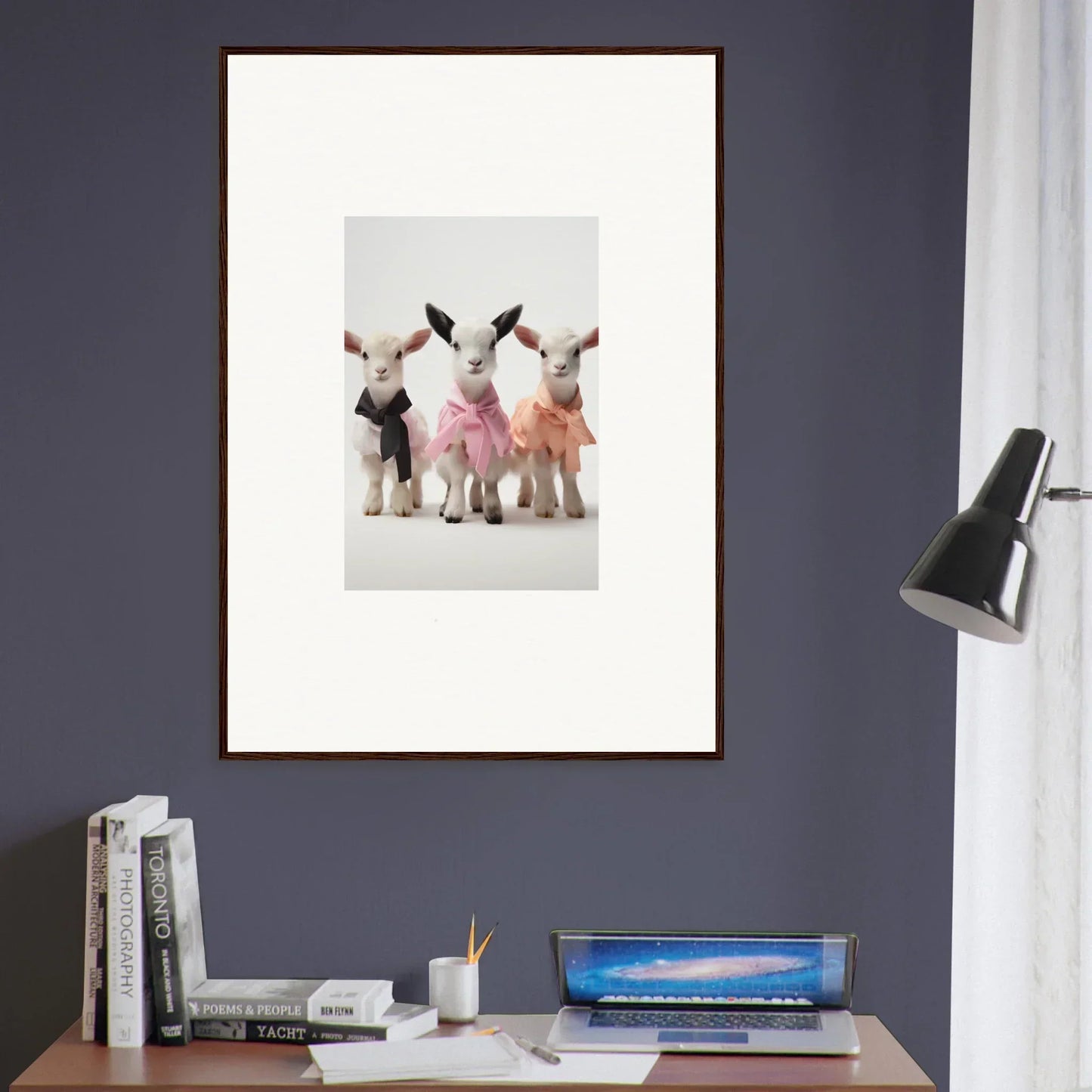 Framed wall art of ballet-dancing bunnies in tutus from Enchanted Kidding Threads