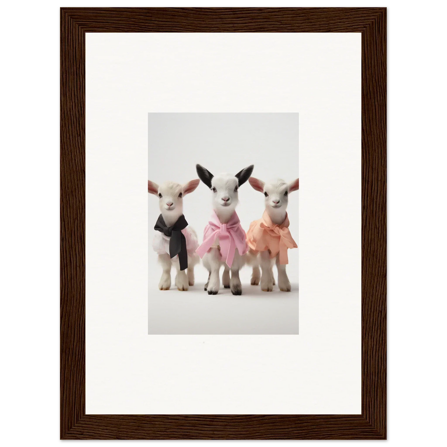 Three cute baby lambs in tutus showcased in Enchanted Kidding Threads framed wall art