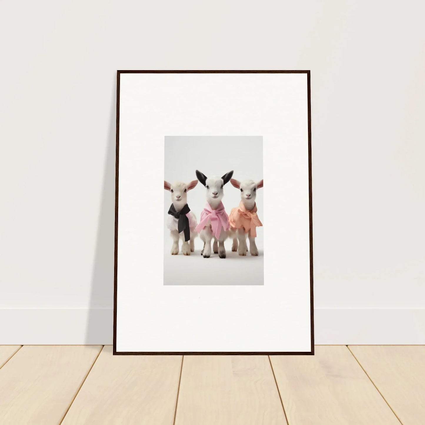 Framed wall art of three ballet-dancing bunnies in tutus from Enchanted Kidding Threads