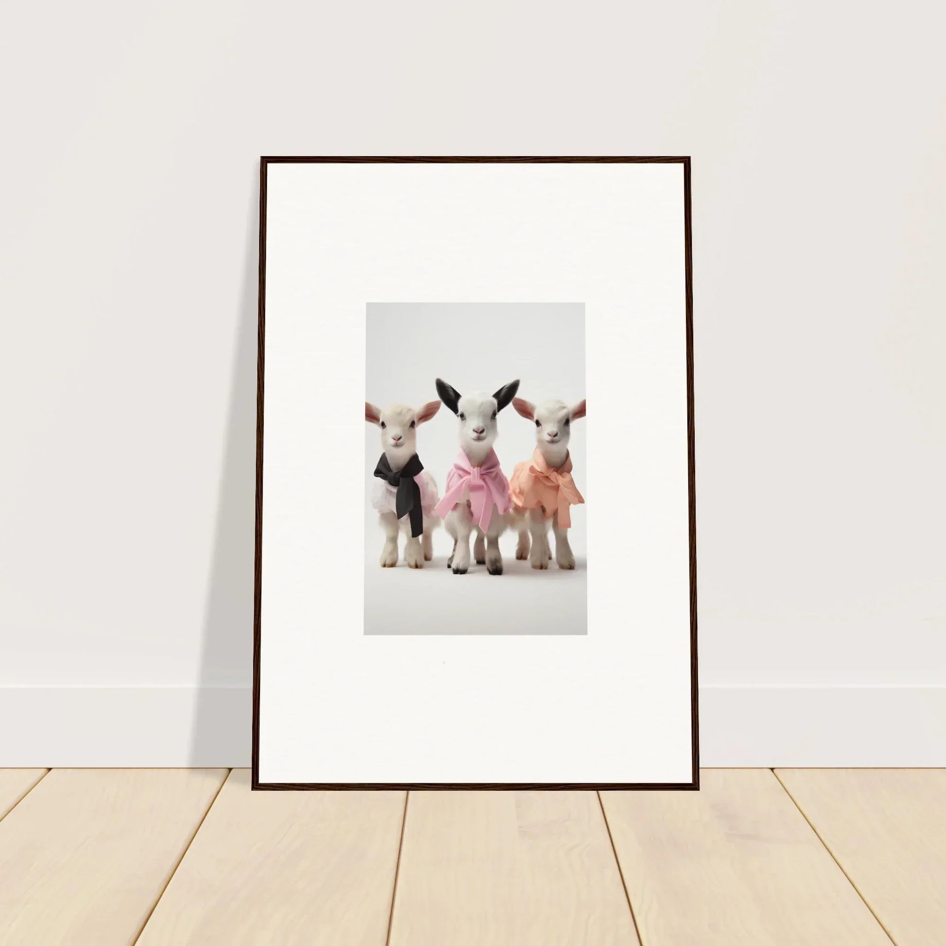 Framed wall art of three ballet-dancing bunnies in tutus from Enchanted Kidding Threads