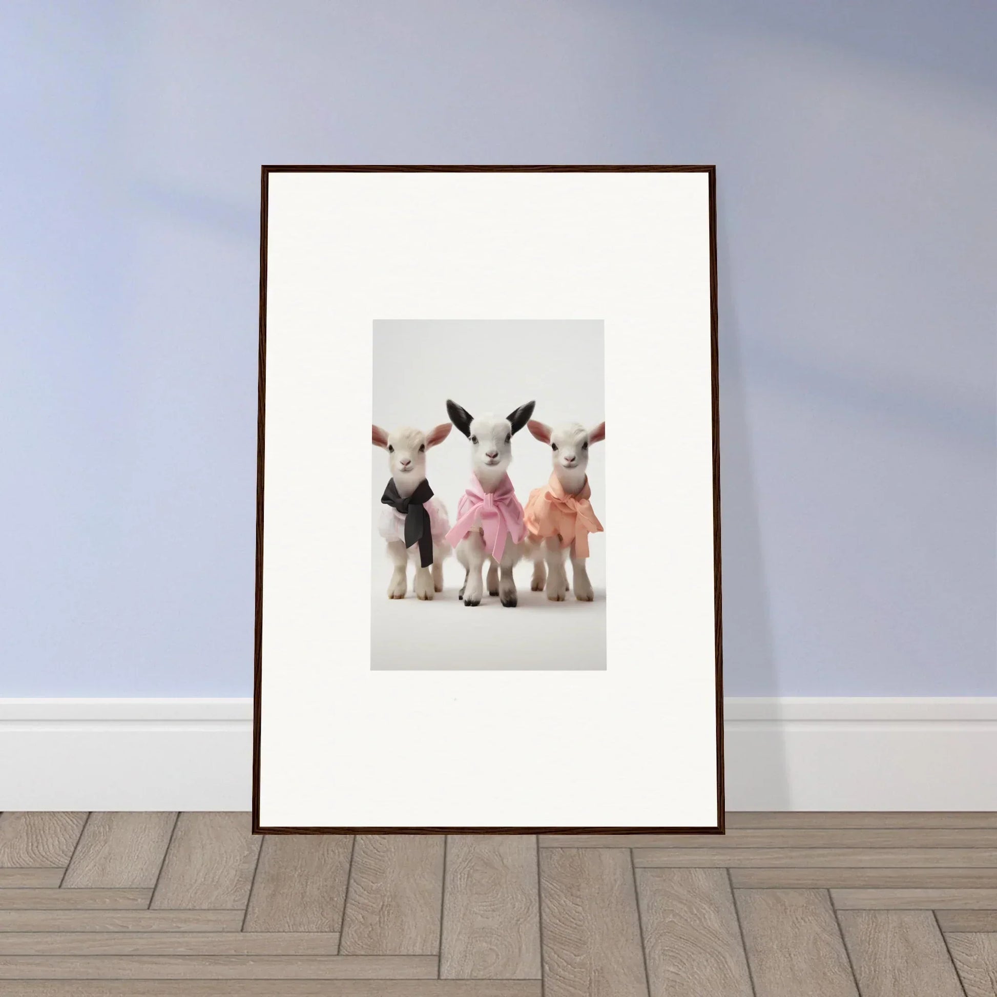 Framed wall art of three rabbits in tutus from Enchanted Kidding Threads special edition
