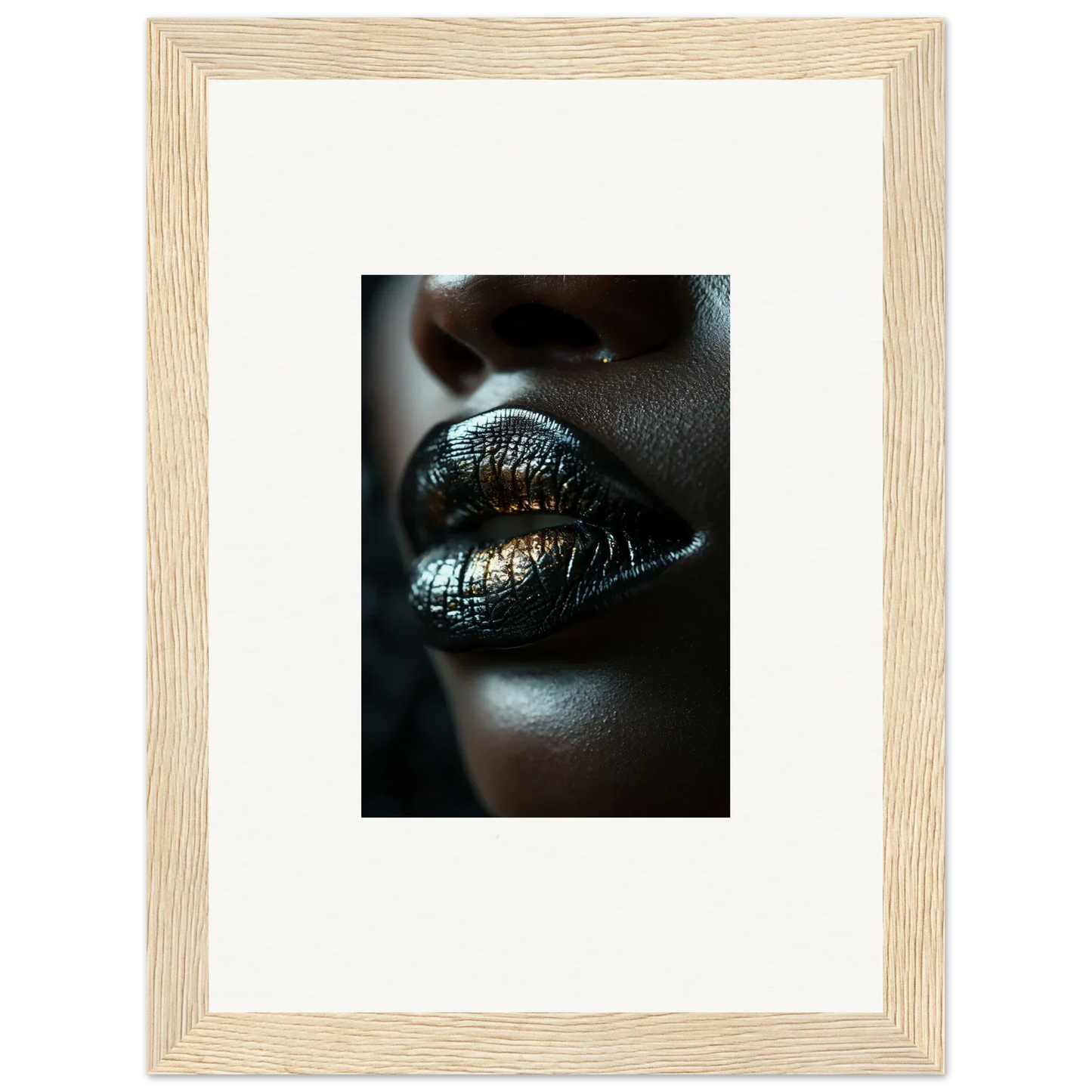 Close-up of metallic silver-blue lipstick, inspired by Midnight Whispers decor