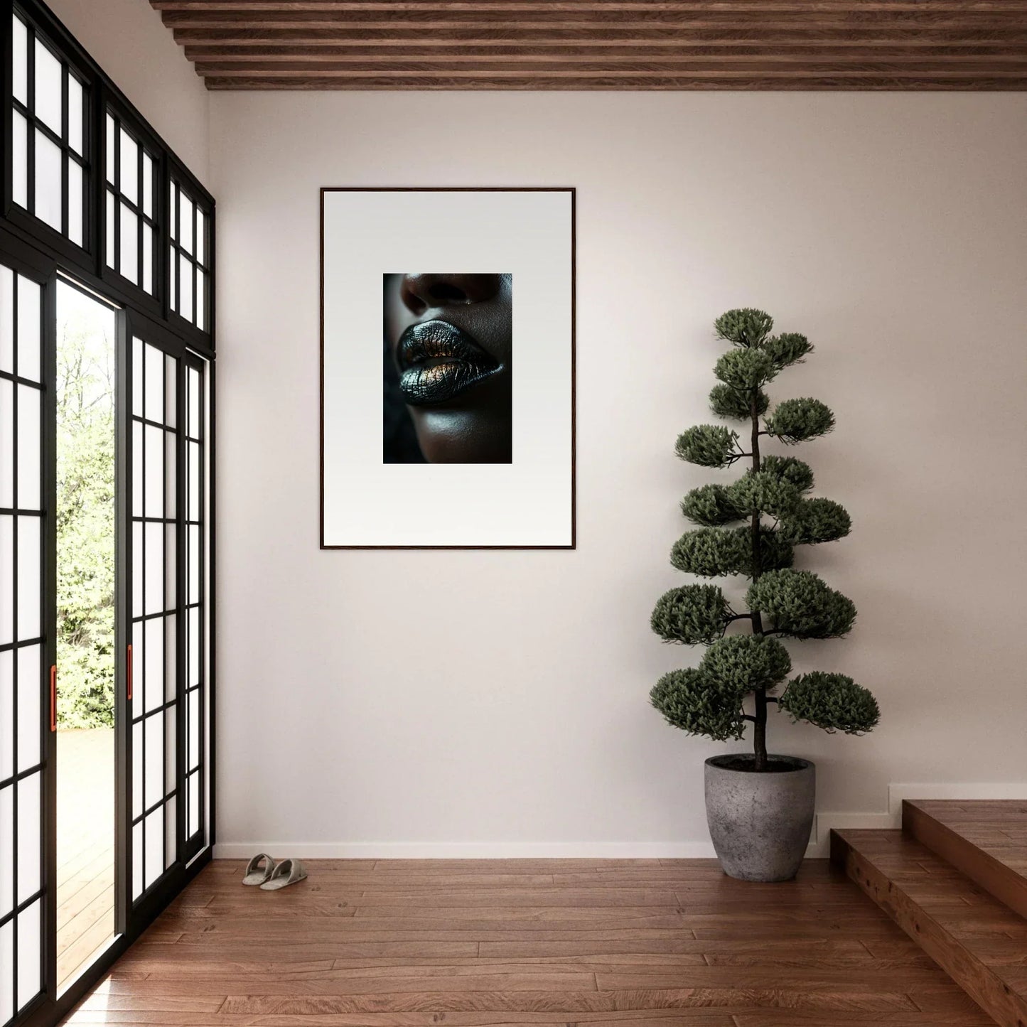 Framed wall art of a moody eye with water droplets for midnight whispers room decor