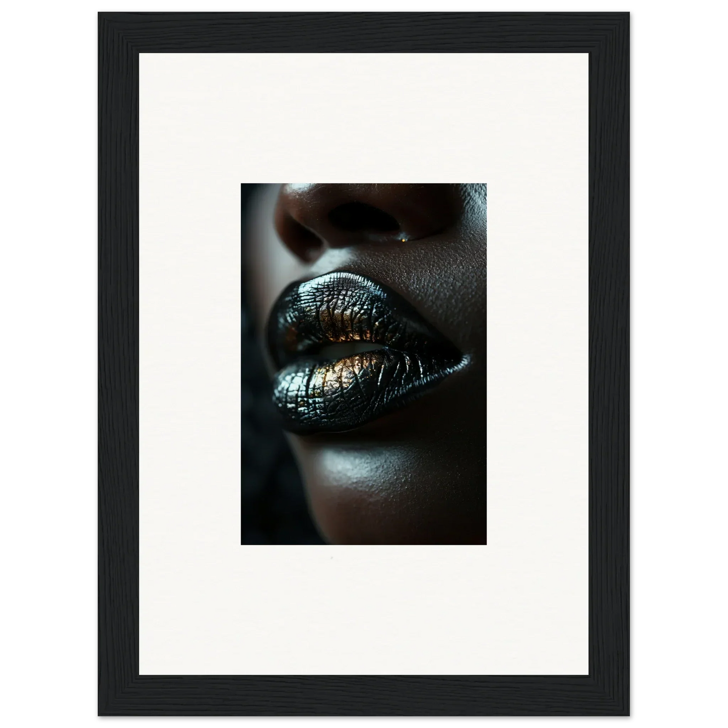 Lips with shimmering metallic blue-green lipstick from Midnight Whispers product line