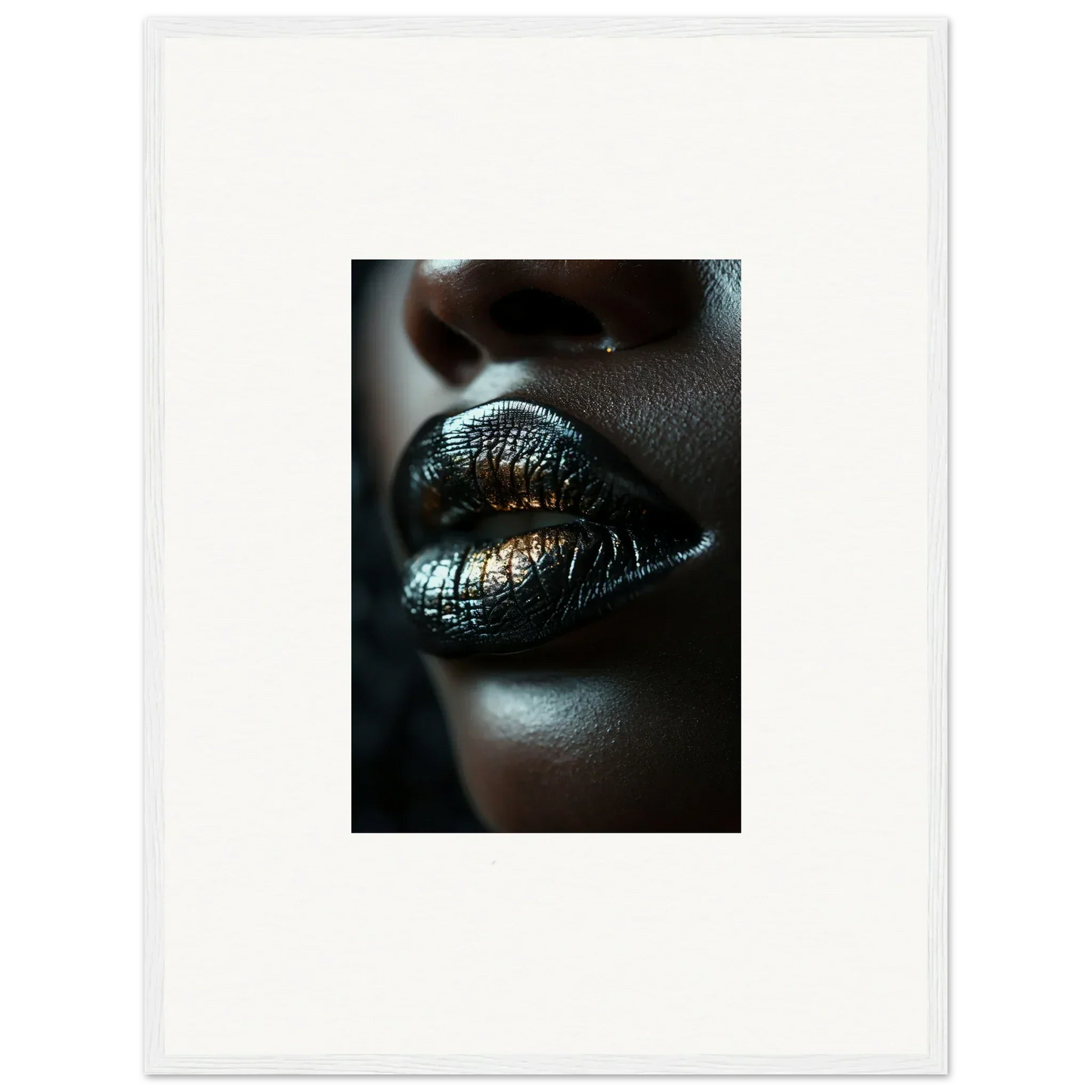 Lips with shimmering metallic green lipstick from Midnight Whispers collection