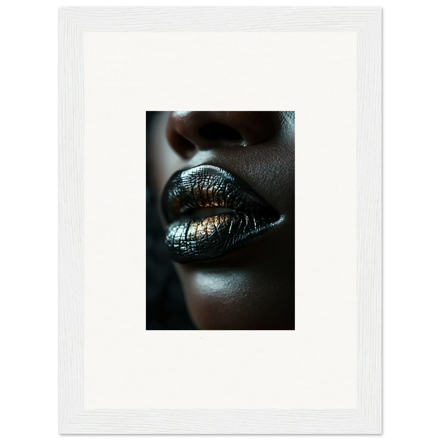 Lips with shimmering blue-green lipstick from Midnight Whispers, enhancing room decor