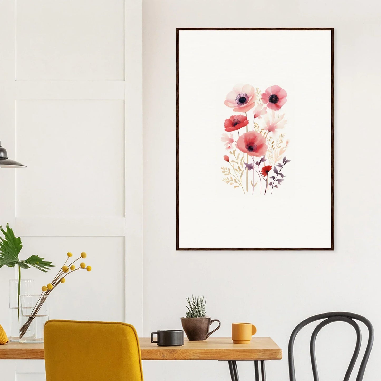 Framed watercolor painting of pink and red poppies for a stunning bloom tapestry