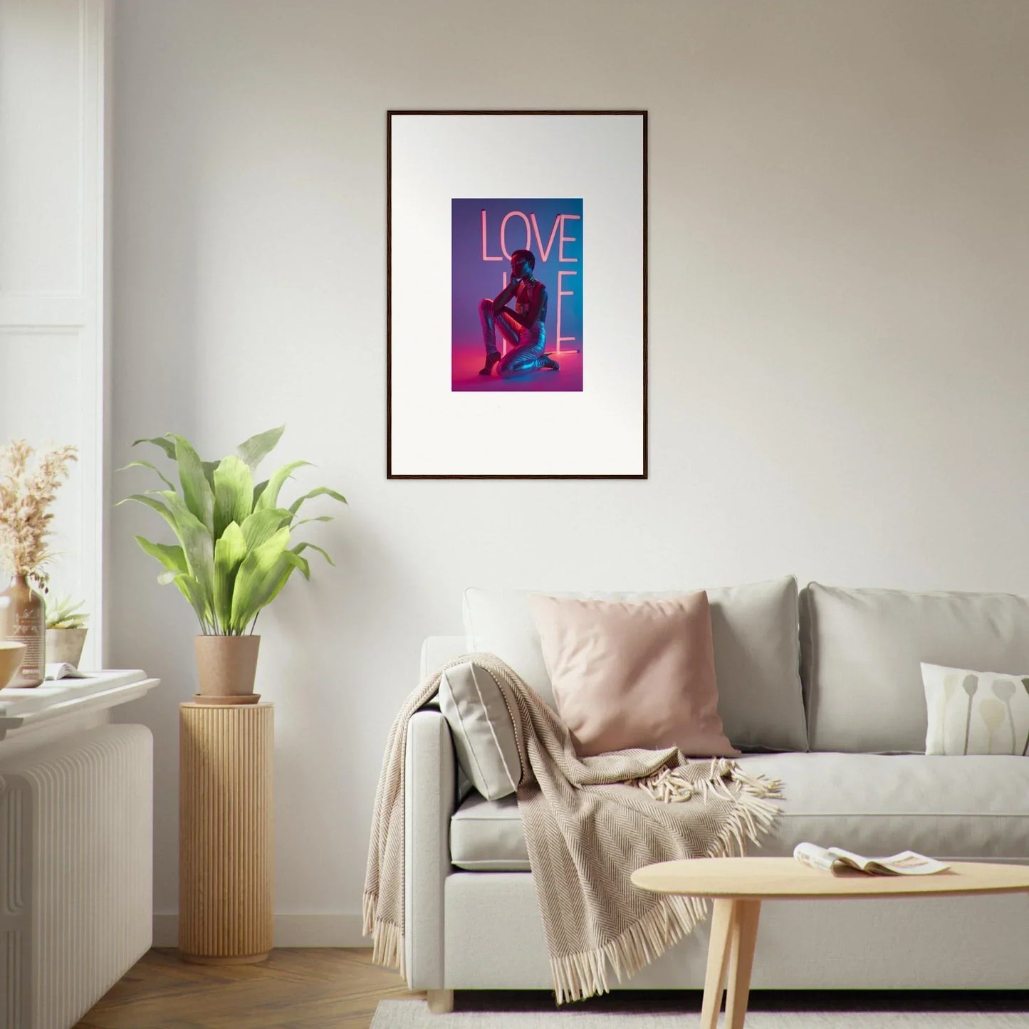 Framed canvas print of LOVE in neon rapture for stylish room decoration