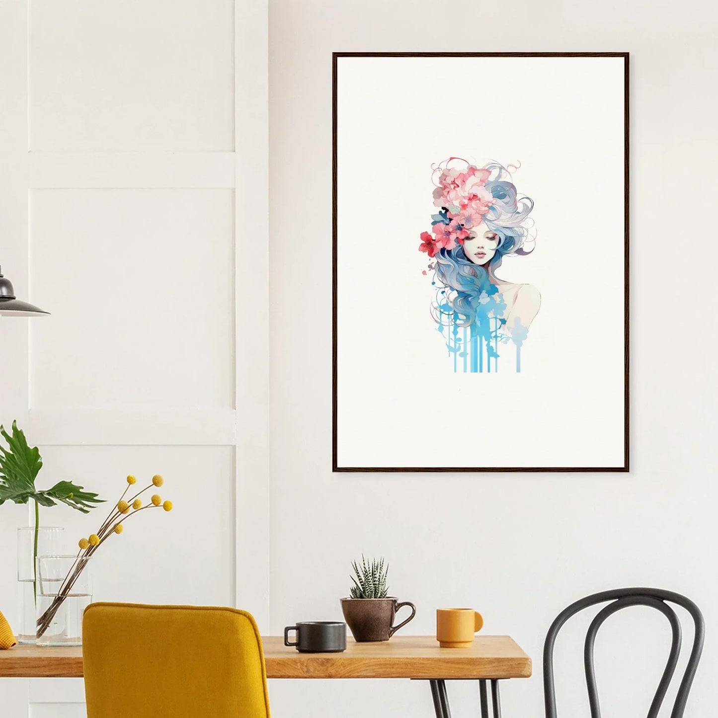 Framed watercolor portrait of Oceanic Blossom for stylish room decoration