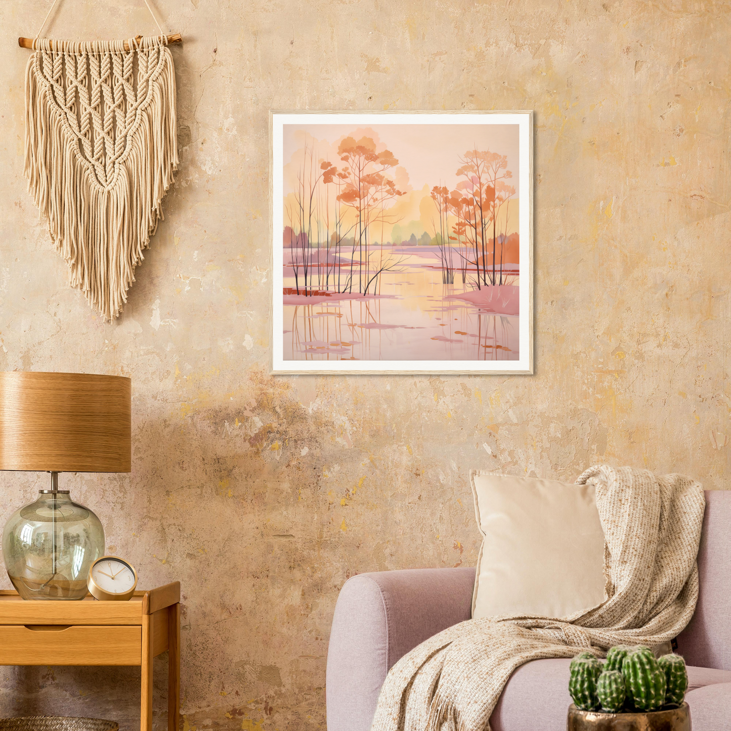 Framed watercolor painting of trees at sunset in Ephemeral Whisper Encore