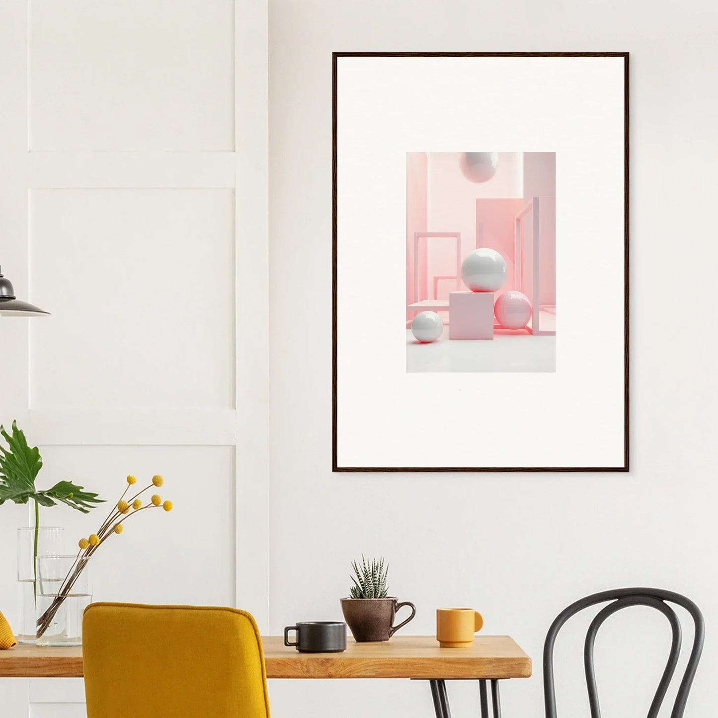 Framed wall art of pink and gray geometric shapes for stylish room decor in White Wonders