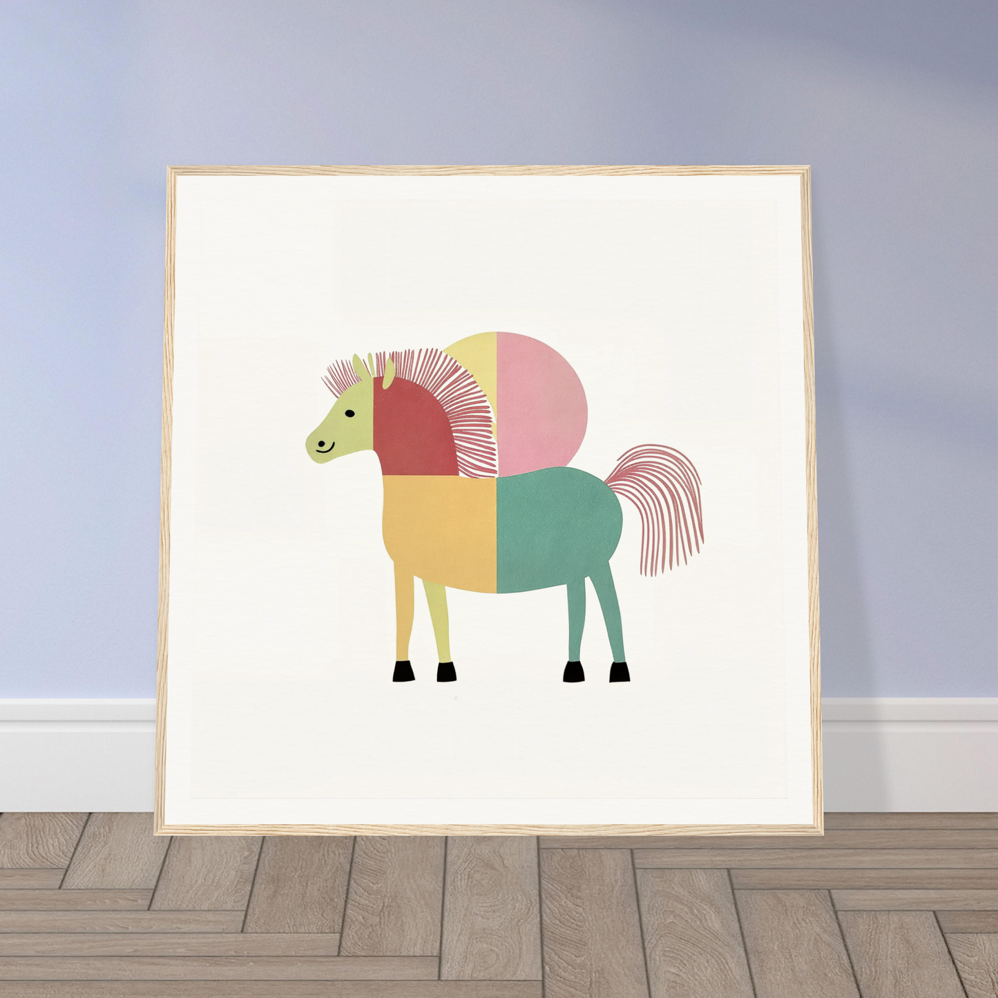 Colorful geometric horse illustration for Equine Geometry Riot featuring vibrant shapes