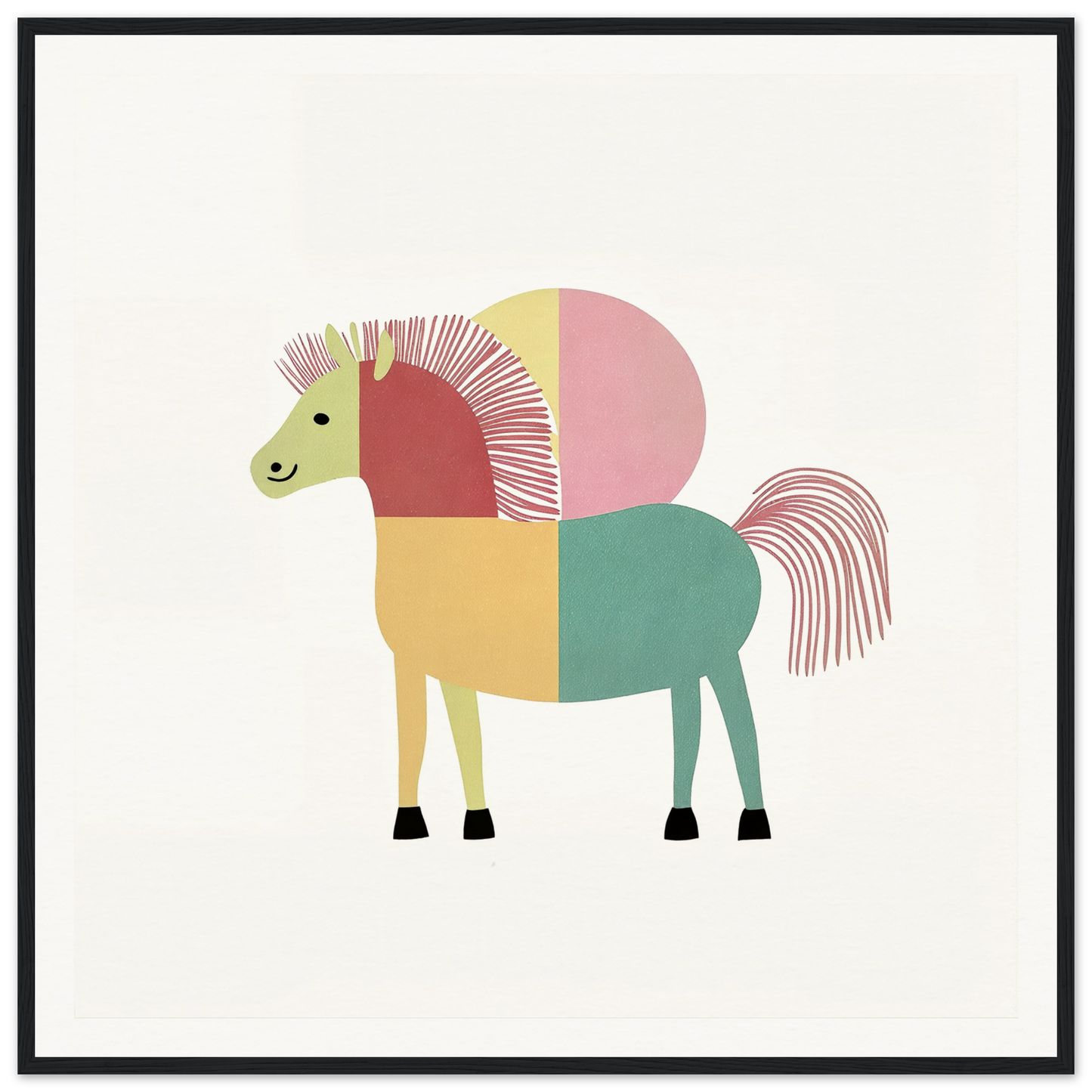 Colorful geometric horse with pink mane featured in Equine Geometry Riot product