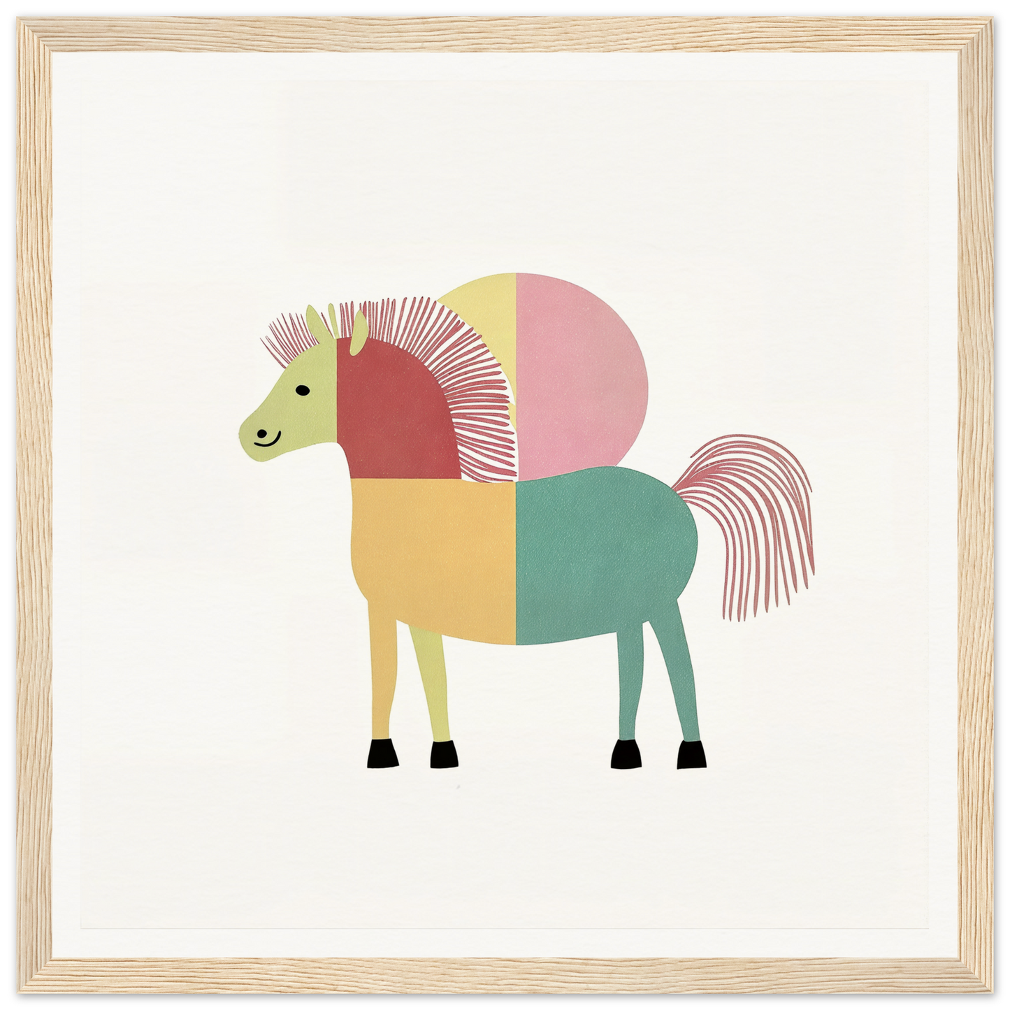 Colorful geometric horse illustration in Equine Geometry Riot with vibrant blocks