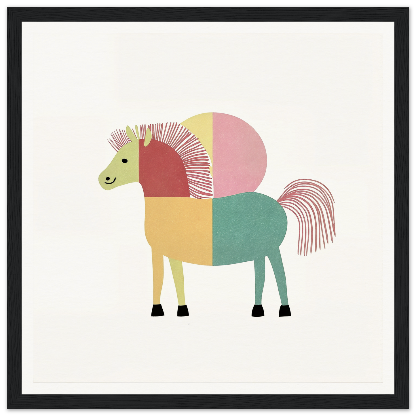Geometric horse illustration in Equine Geometry Riot with colorful rounded shapes