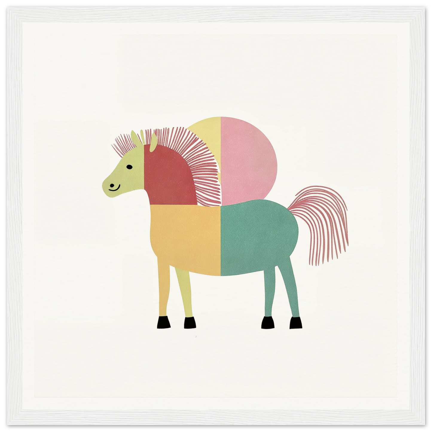 Colorful geometric horse illustration from Equine Geometry Riot with striped mane and tail