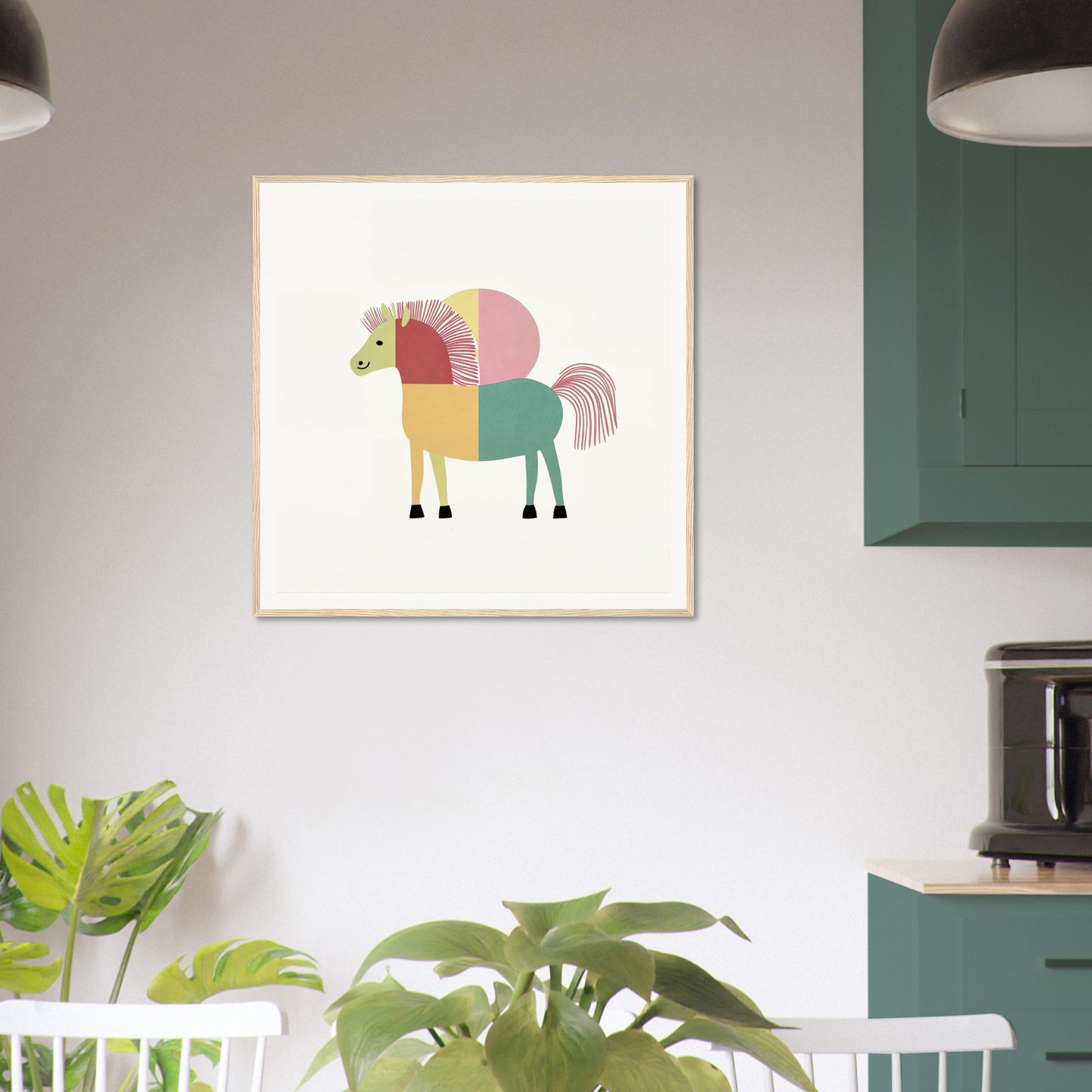 Colorful geometric horse artwork in modern style for Equine Geometry Riot product